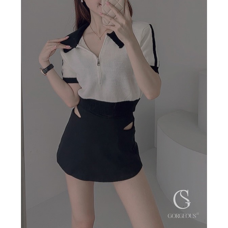 C043 現貨「側腰挖洞棉質褲裙」