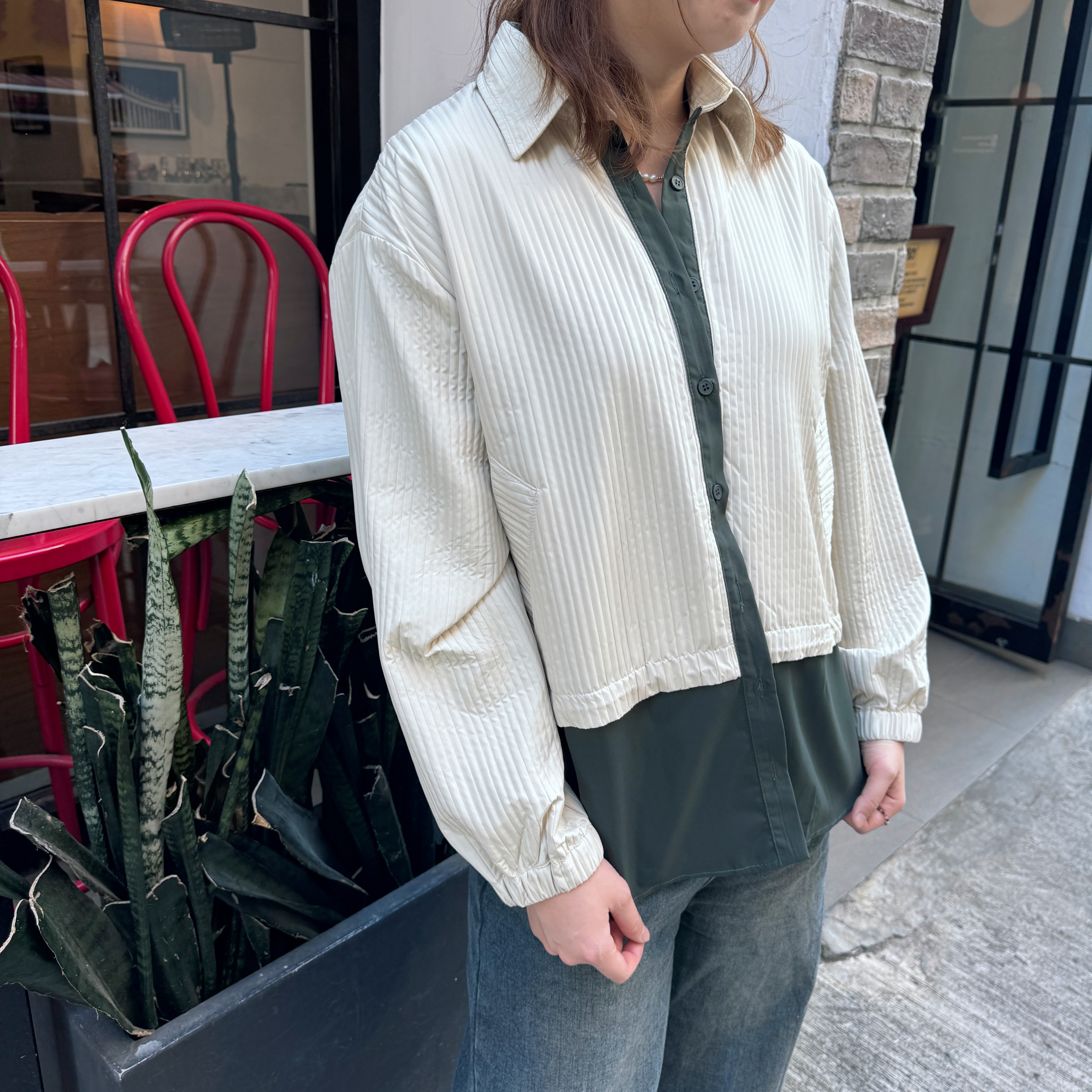 【By My Hope自家制】條紋壓摺開胸長袖兩著款