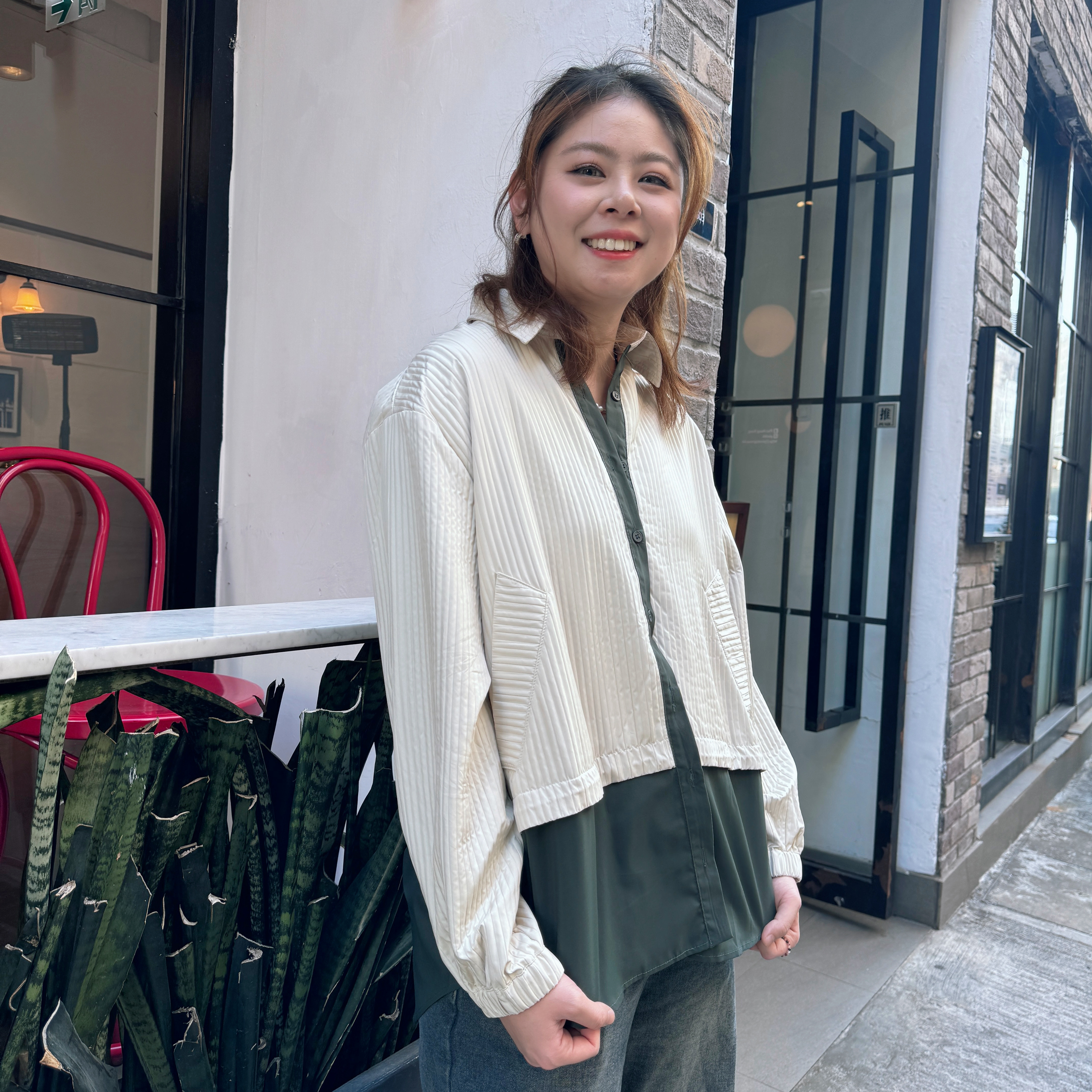 【By My Hope自家制】條紋壓摺開胸長袖兩著款