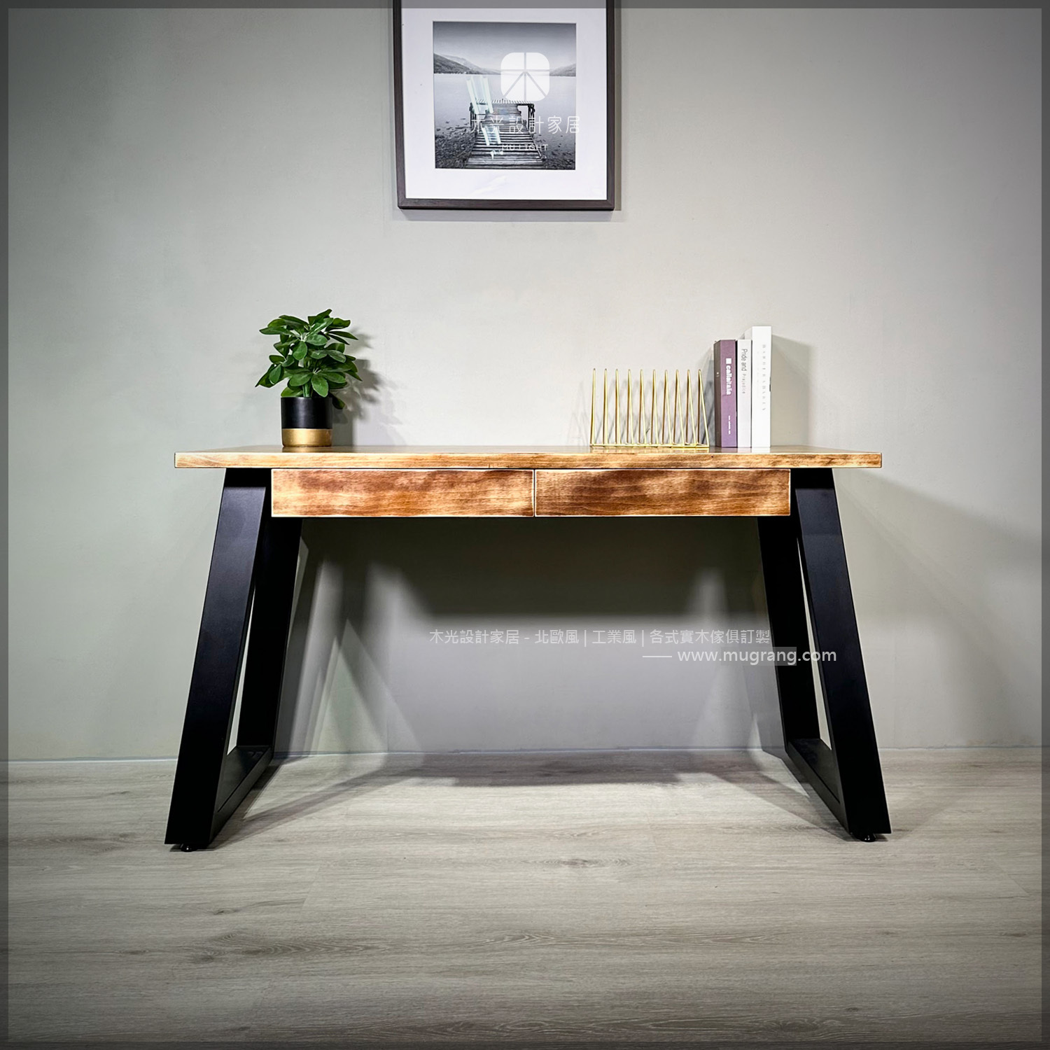 限時優惠-造型斜角收納實木書桌(僅此一組)