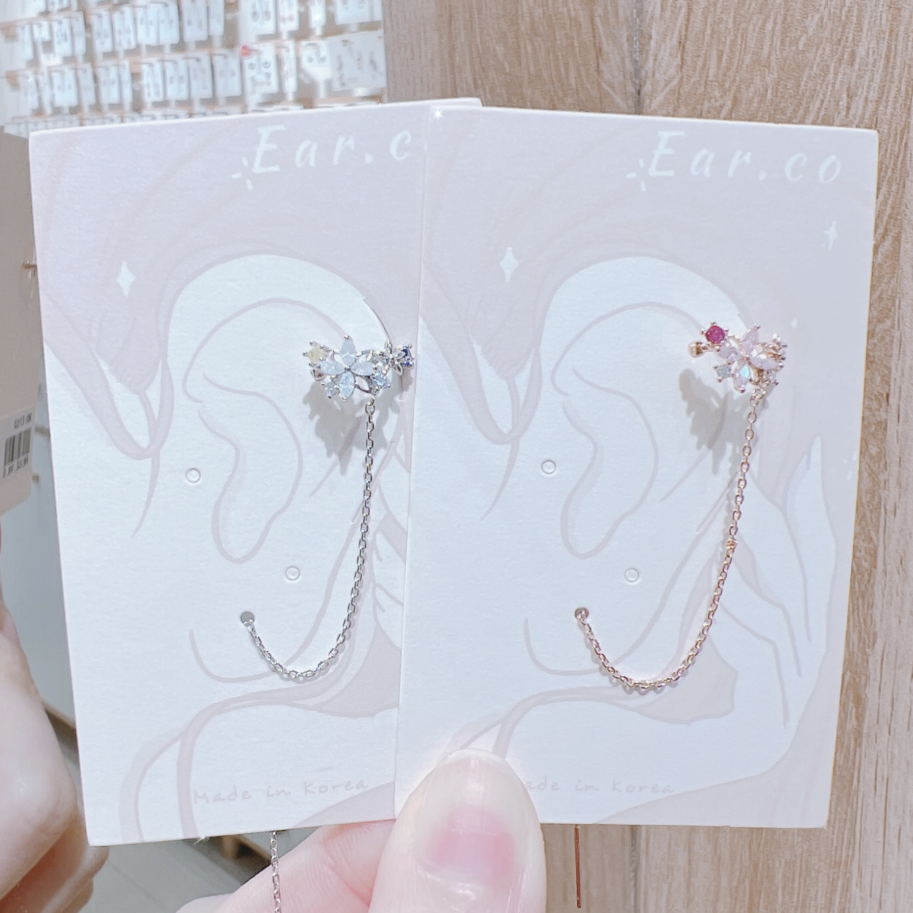 花花耳骨夾連耳線 [單支] #E163