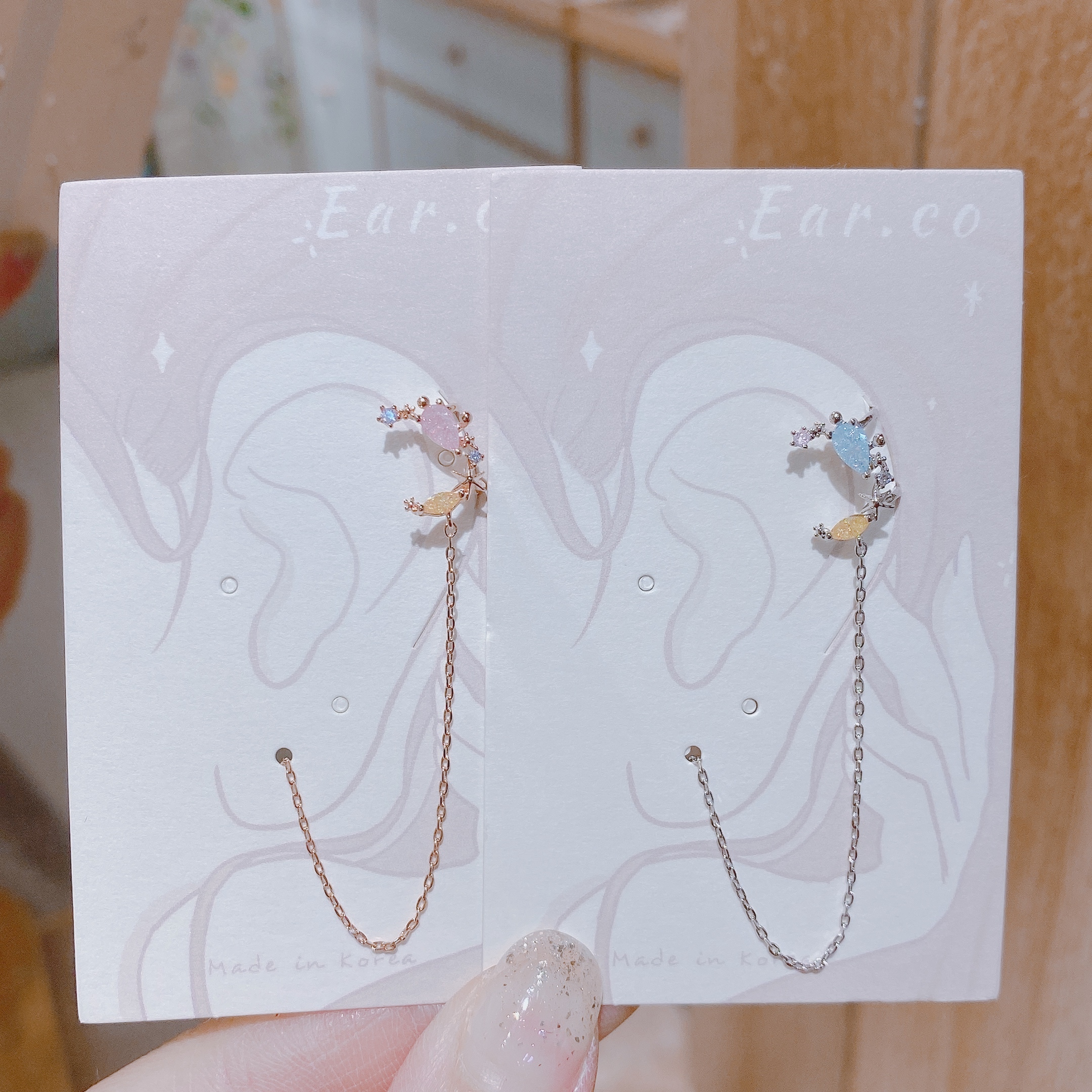 月亮耳骨夾連耳線 [單支] #E139