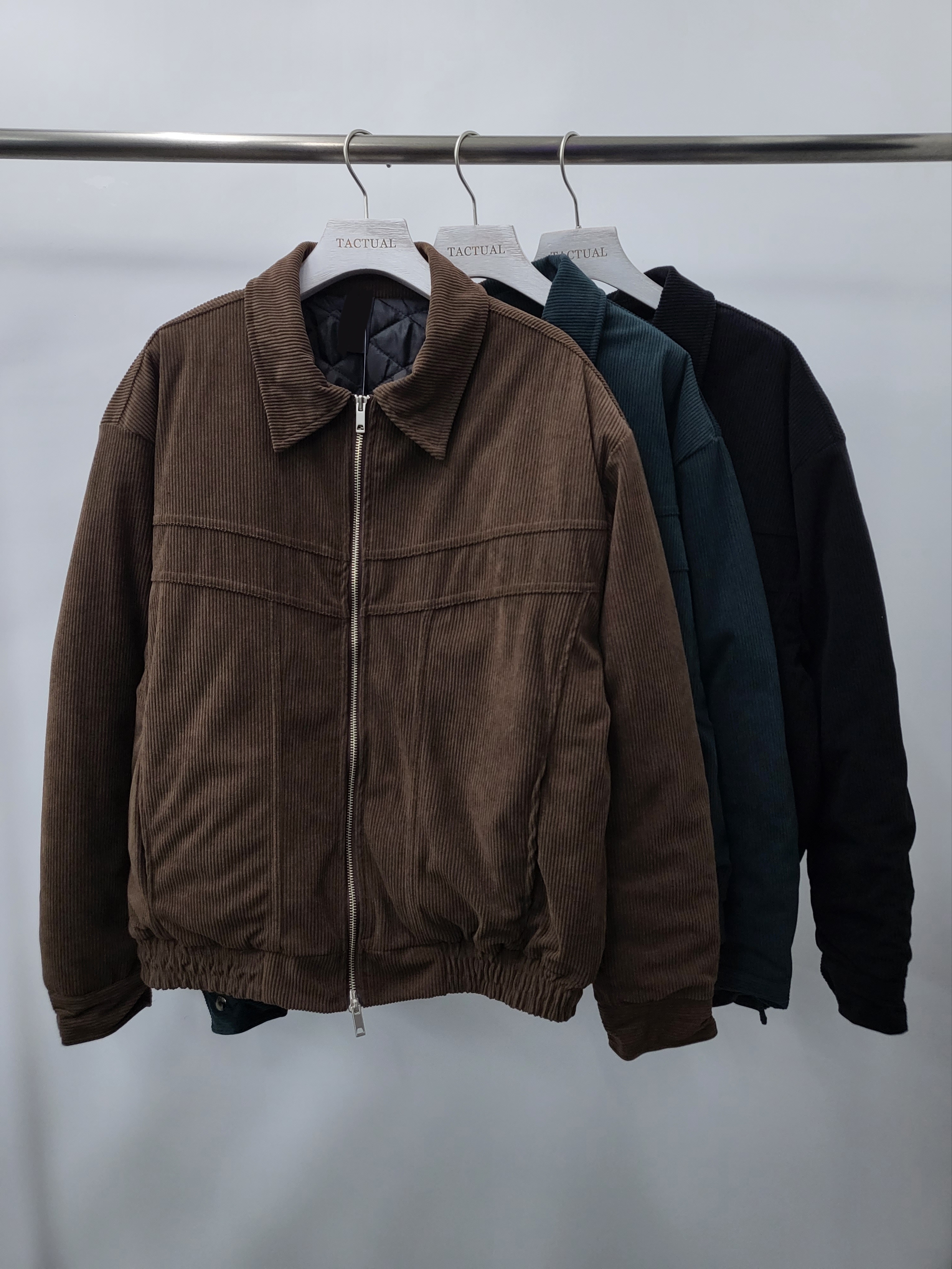 淨色反領燈心絨拉鍊外套(薄夾棉) JK2448