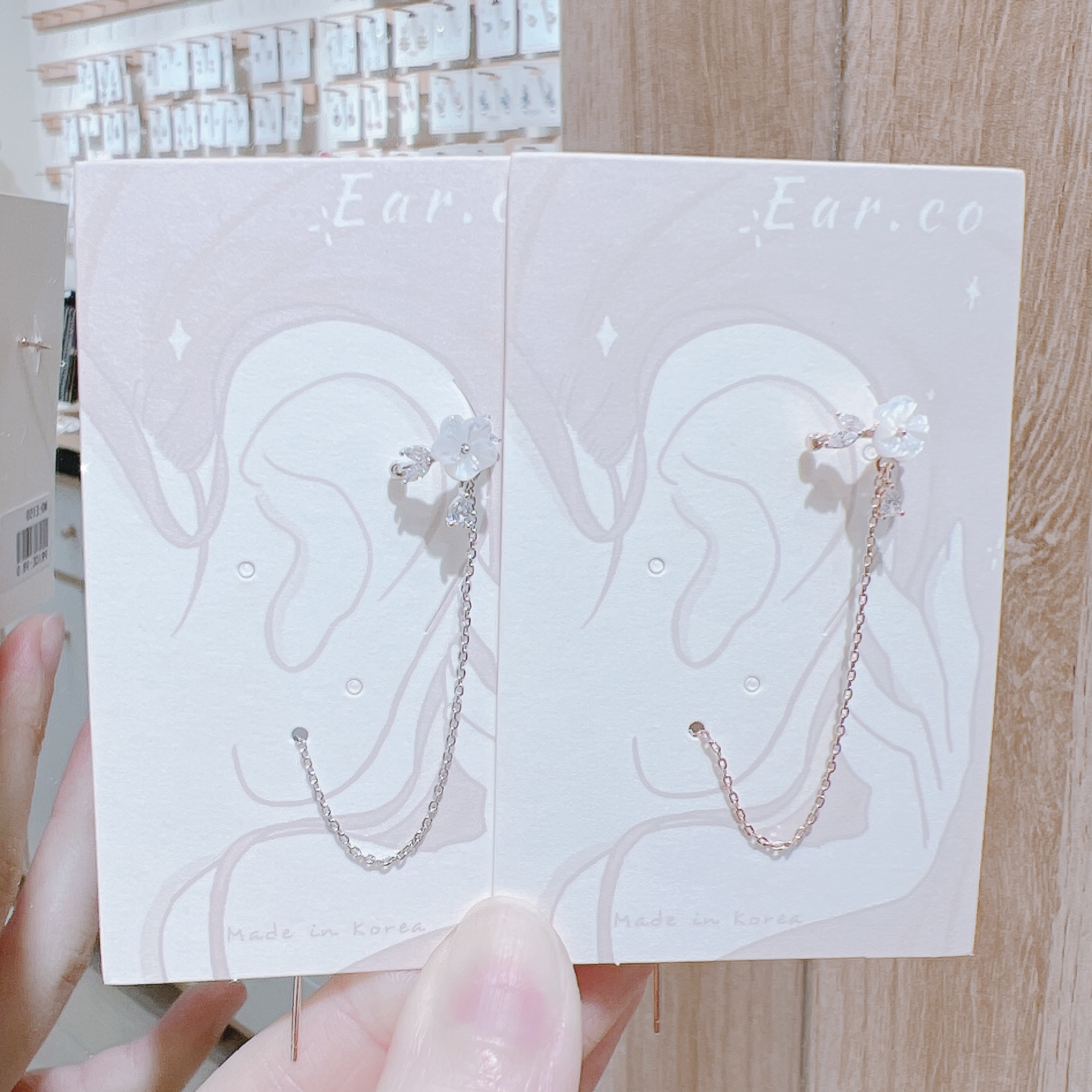 貝殼花花耳骨夾連耳線 [單支] #E150