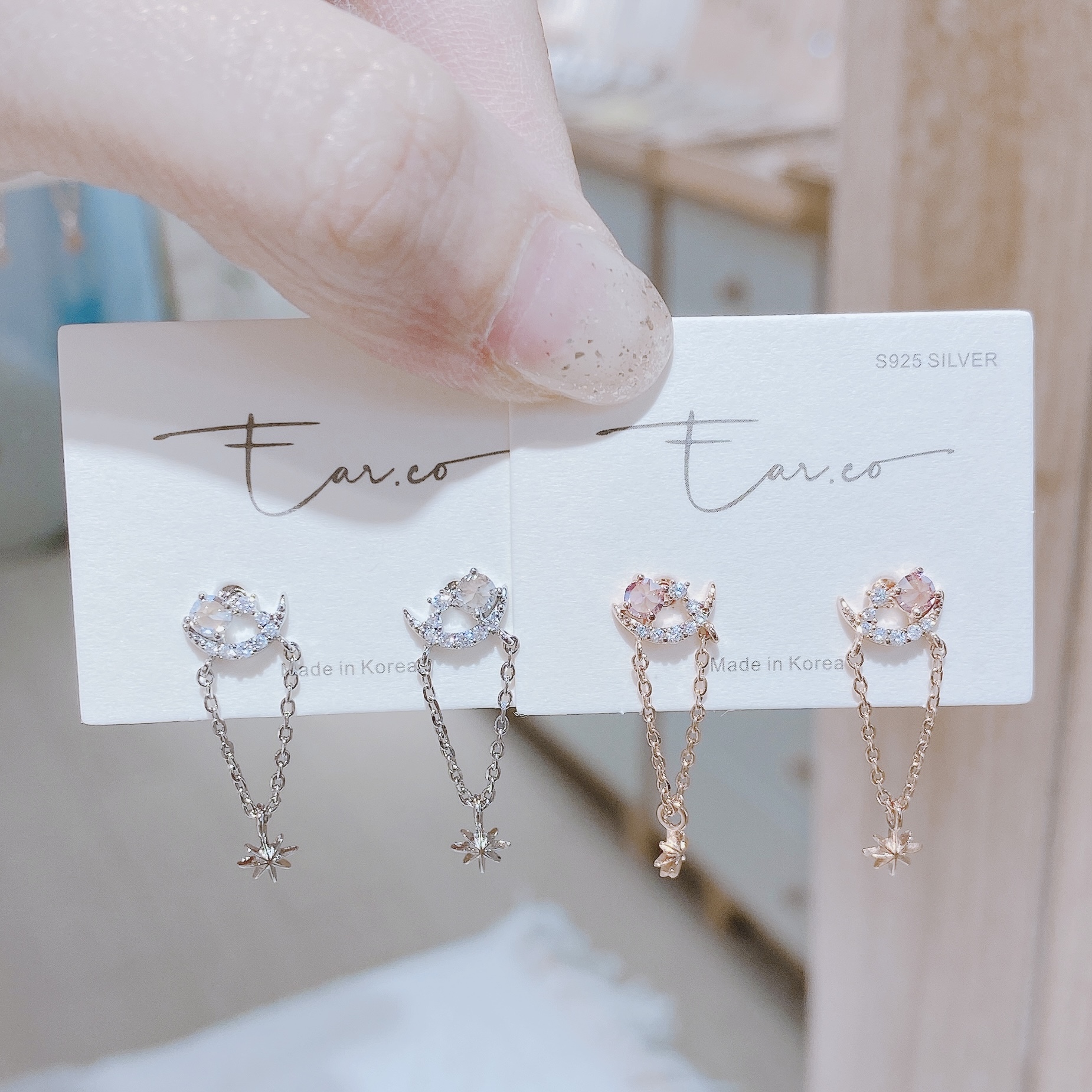 半月水晶垂釣V形流蘇小星芒 #E123