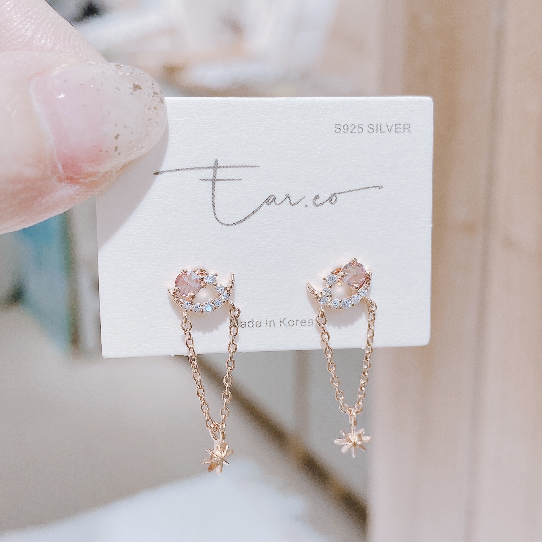 半月水晶垂釣V形流蘇小星芒 #E123