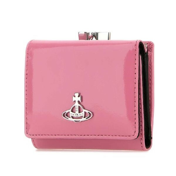 1VW0730-029 (Defect) VIVIENNE WESTWOOD Shiny Patent Small Frame Wallet Pink #51010018-L001O-PF (W-EU-E)