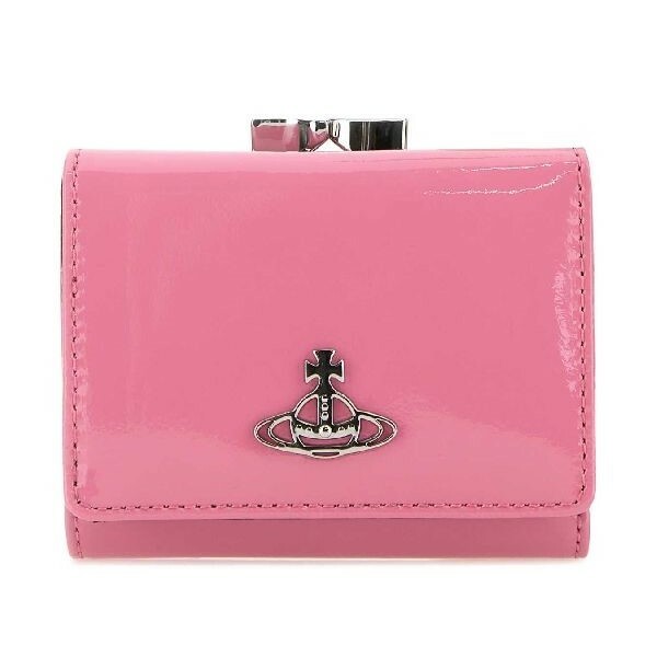 1VW0730-029 (Defect) VIVIENNE WESTWOOD Shiny Patent Small Frame Wallet Pink #51010018-L001O-PF (W-EU-E)