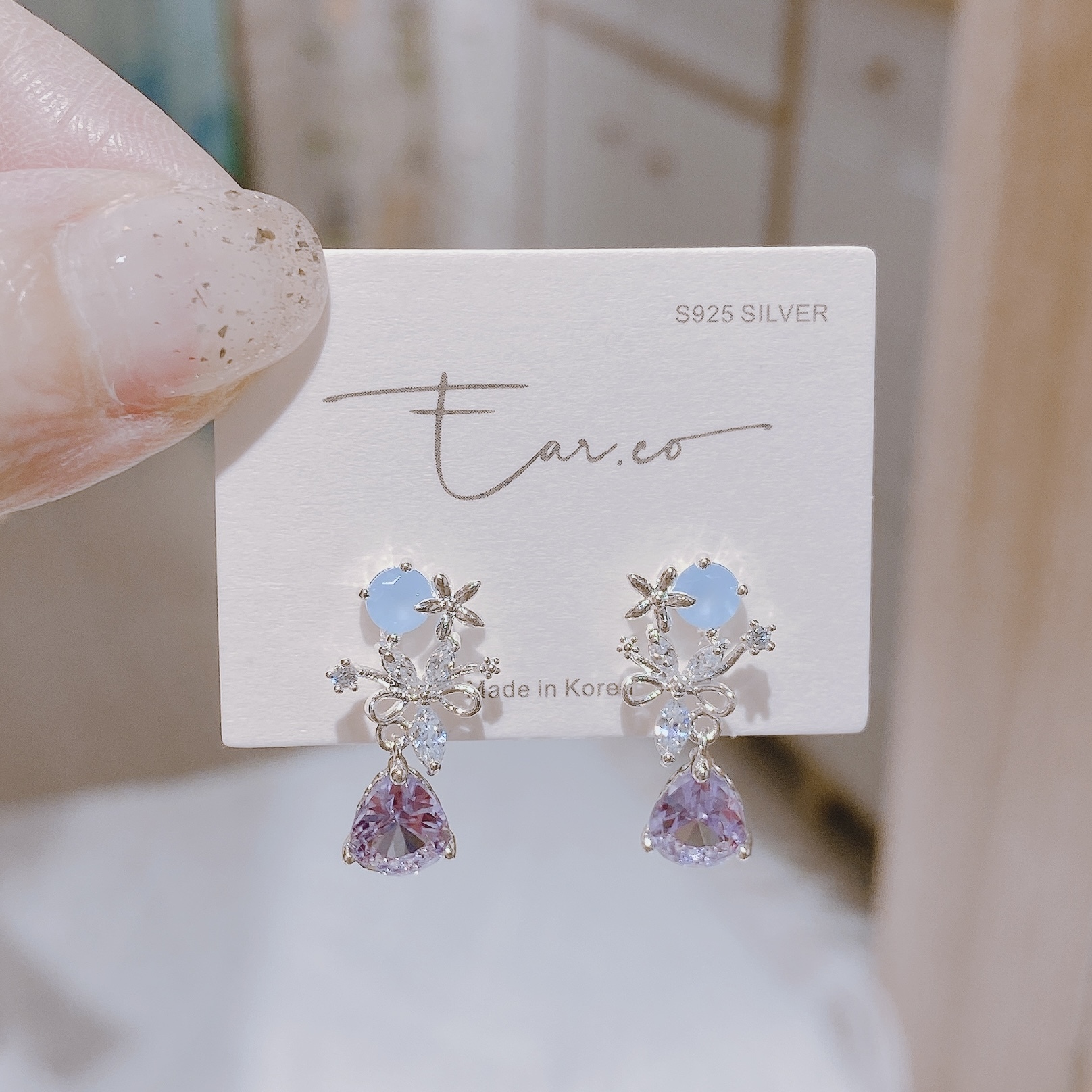 銀白色小花蛋白石垂釣透紫Jelly #E128