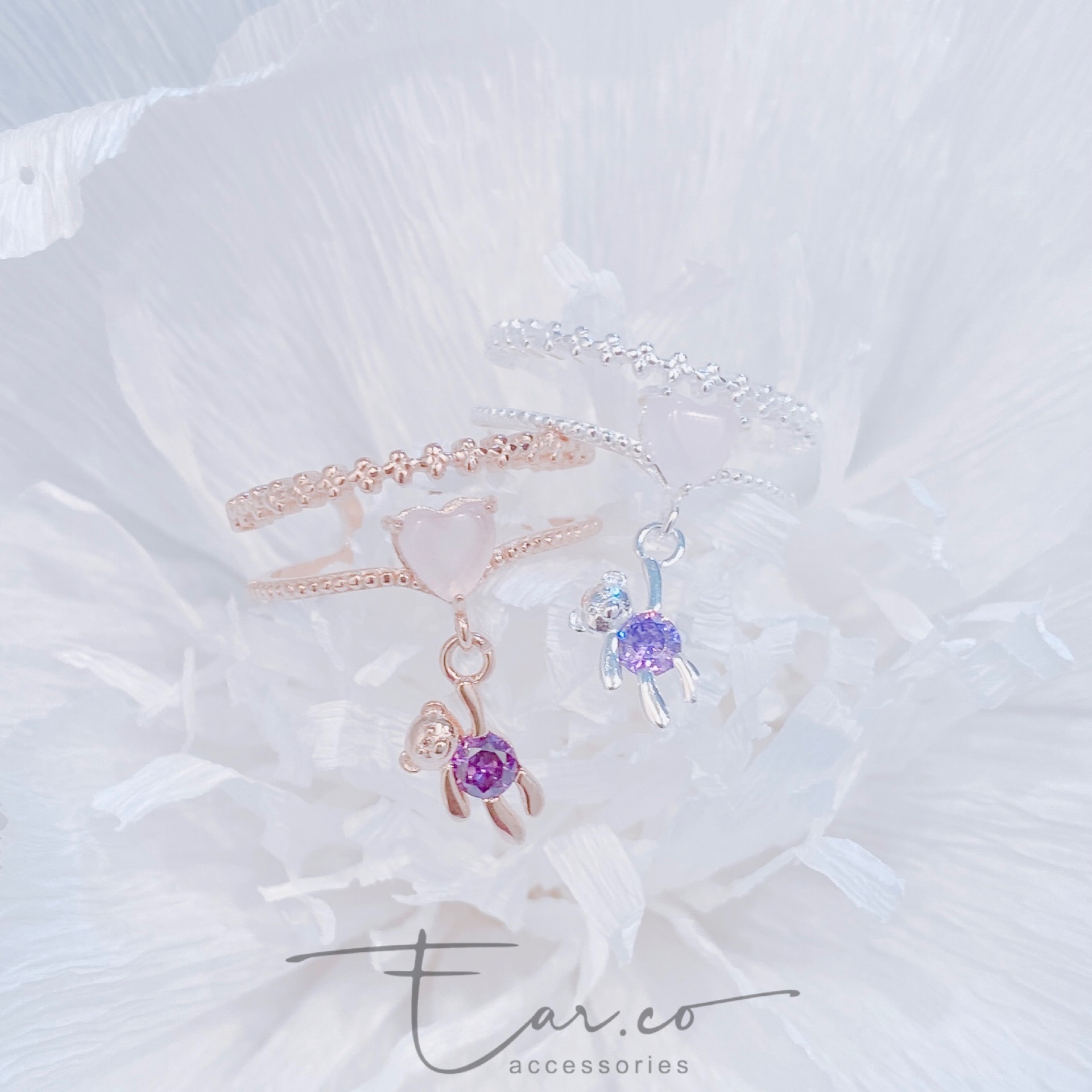 愛心小熊雙層純銀戒指 #A888