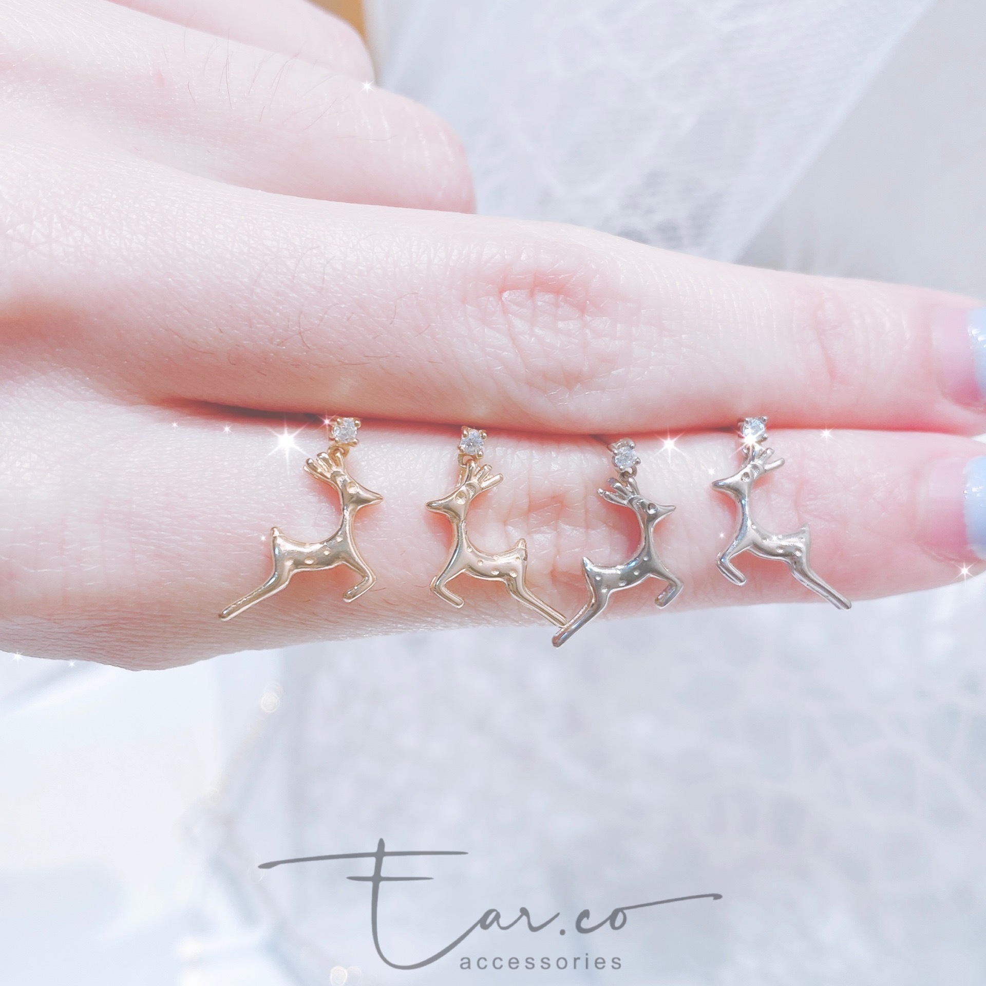 閃石垂釣梅花鹿純銀耳環 #A882