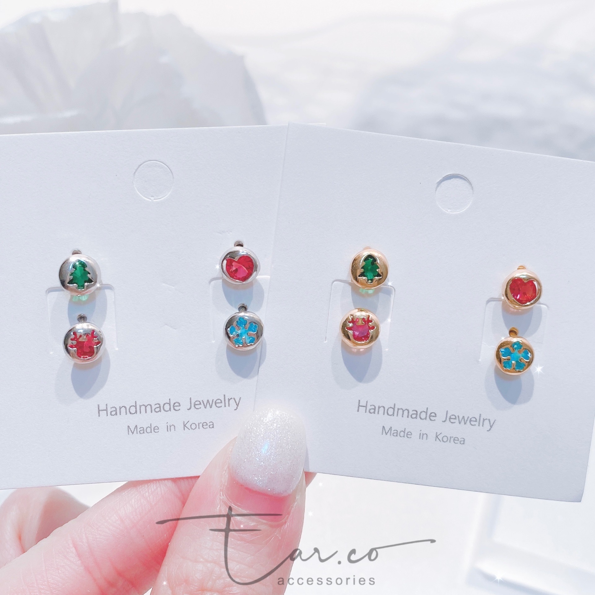 聖誕小圓豆純銀耳環套裝 #A879