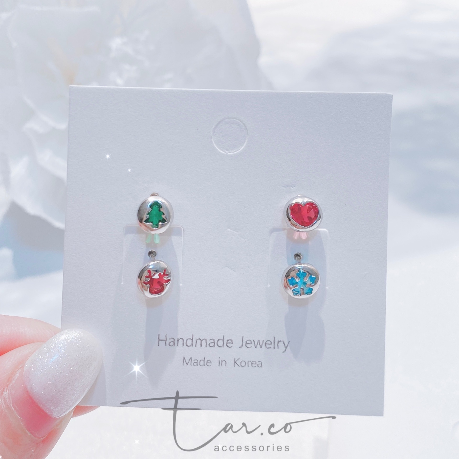 聖誕小圓豆純銀耳環套裝 #A879