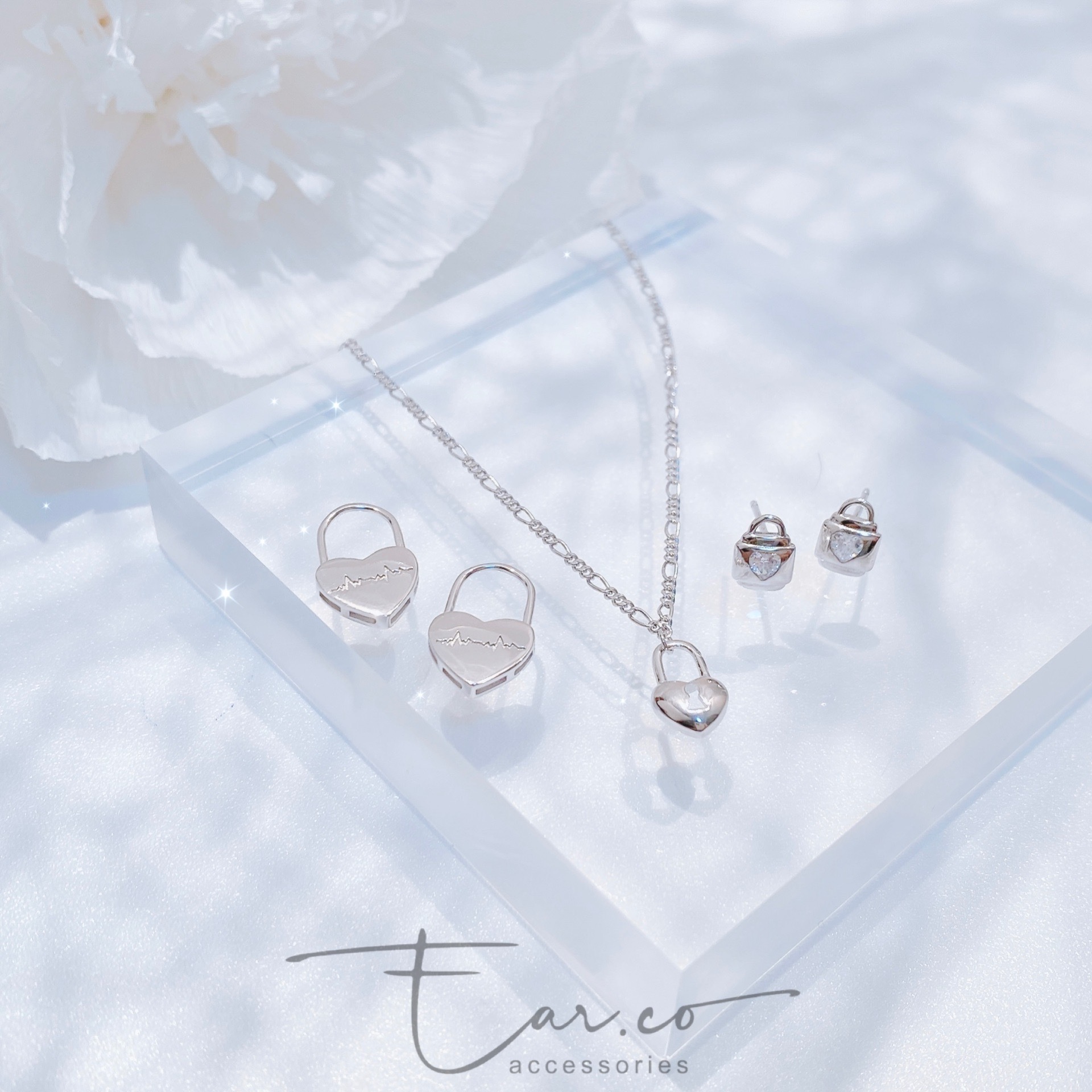 愛心鑽純銀小鎖頭耳環 #A877