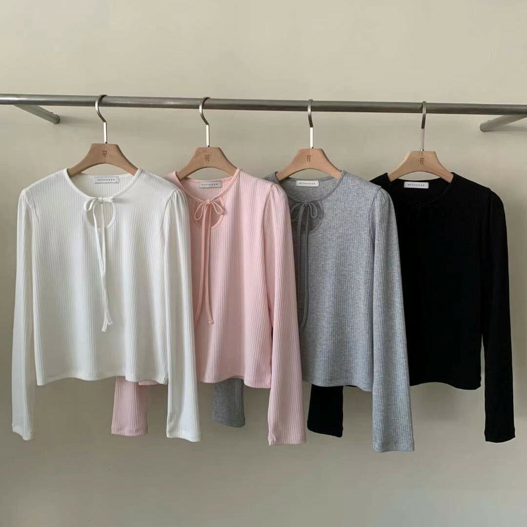 百搭氣質蝴蝶結圓領T上衣