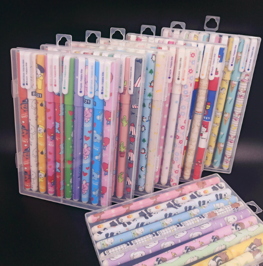 韩式风格文具盒装十色中性笔 （10支）