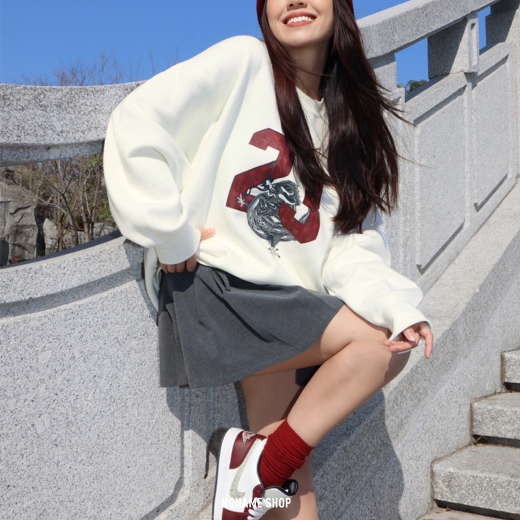 NIKE CNY 龍年 JORDAN 數字 大學T 米白 (女款)