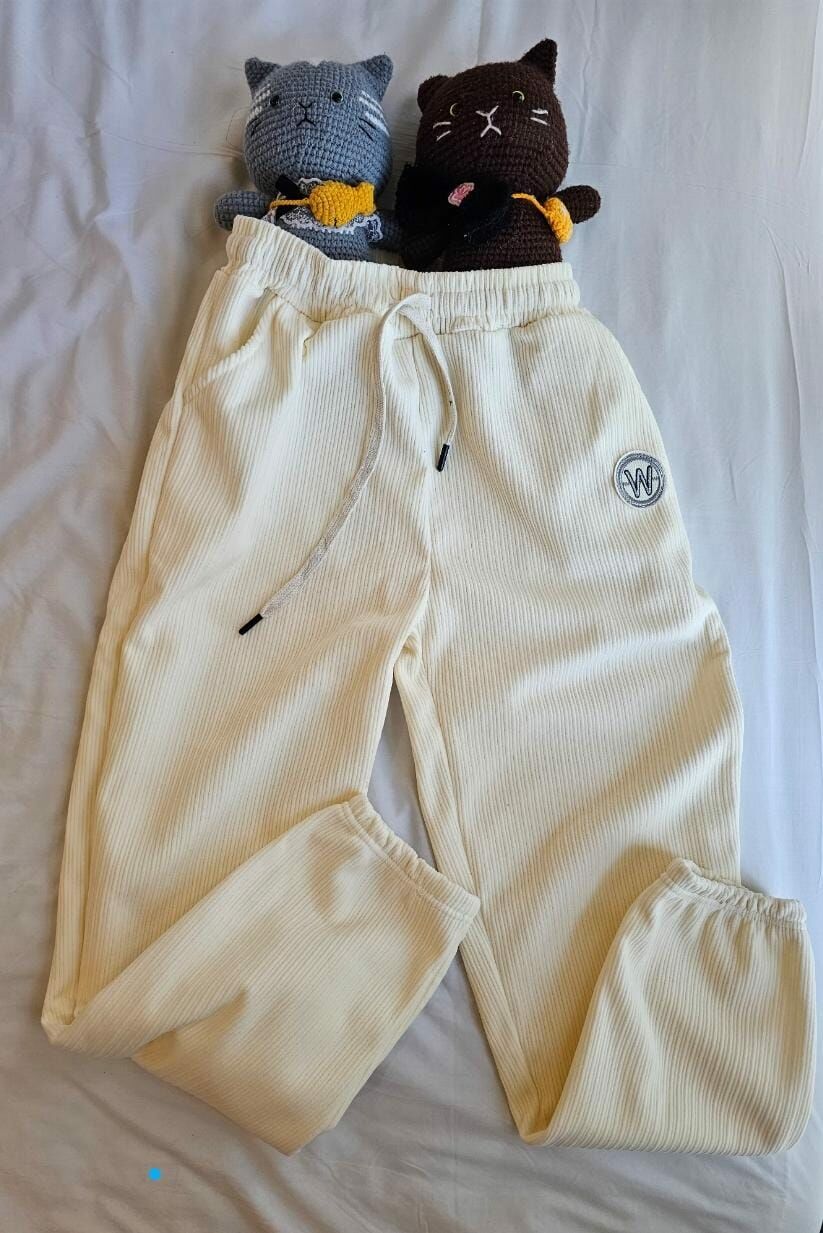 OSUNSHINESHOP ⚪ 象牙白色燈芯絨綁帶慢跑褲 韓國生產