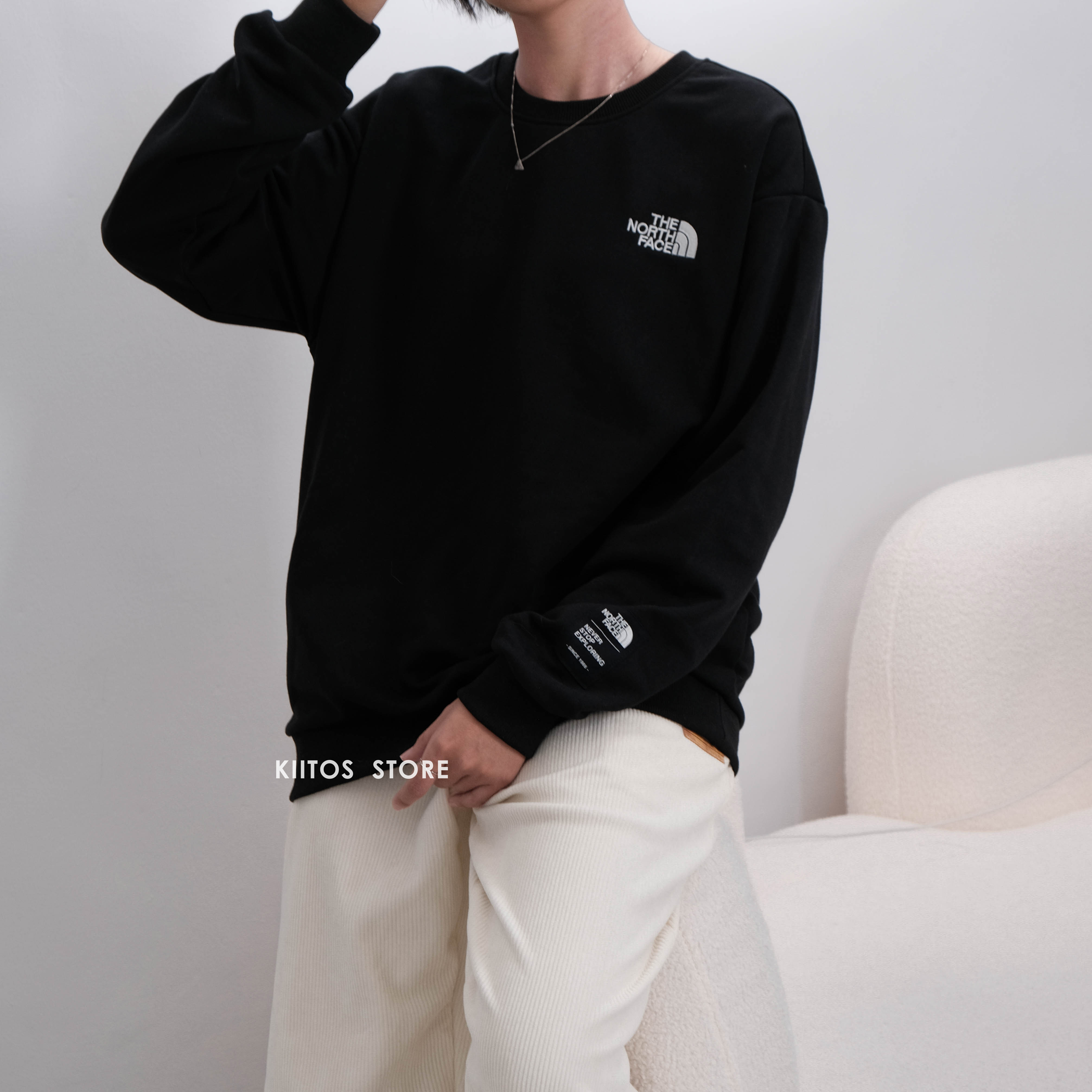 The North Face ESSENTIAL EX SWEATSHIRT 北臉袖口布標大學T NM5MP