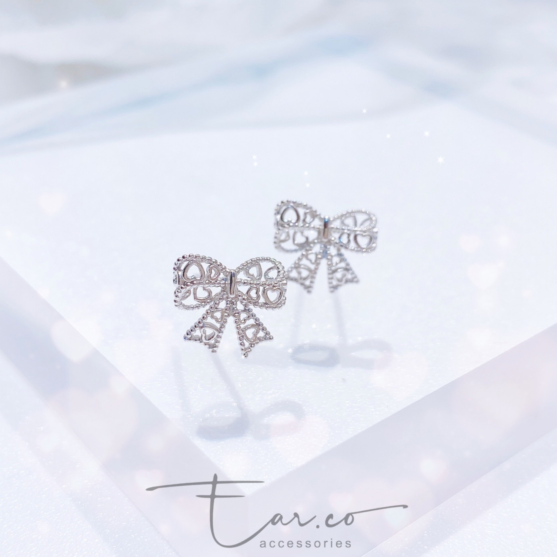 看過最美的立體愛心褸空蝴蝶結純銀小耳環 #A874