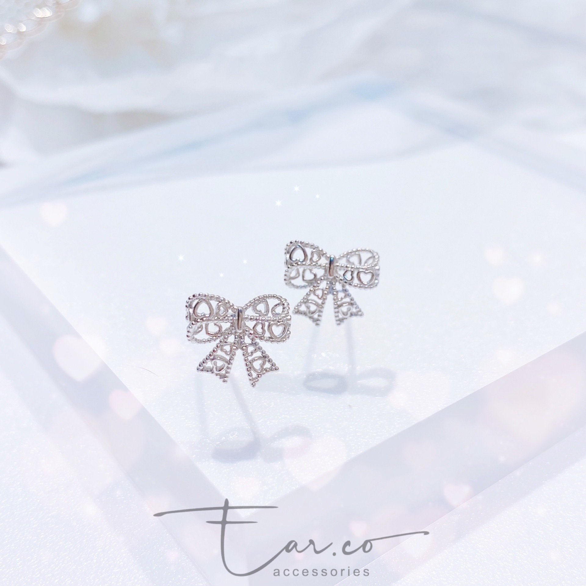 看過最美的立體愛心褸空蝴蝶結純銀小耳環 #A874