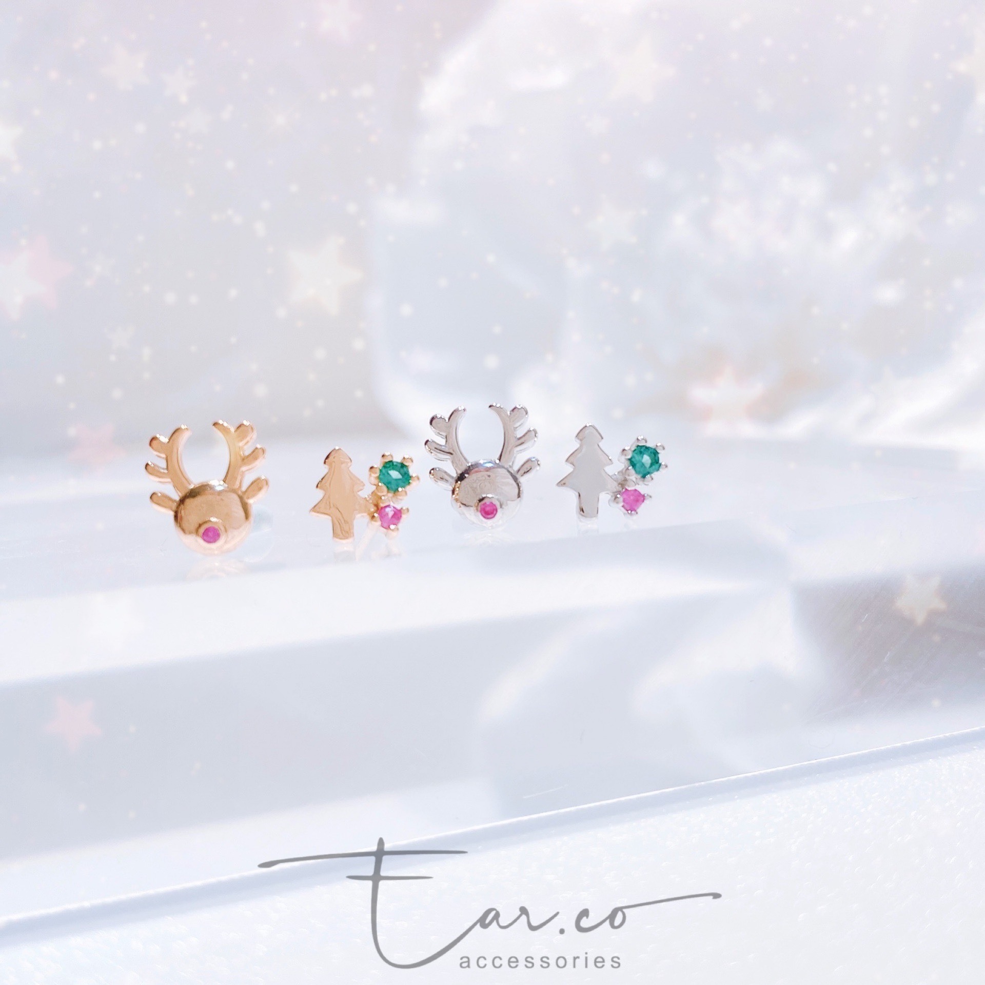 鹿仔聖誕樹純銀小耳環 #A873