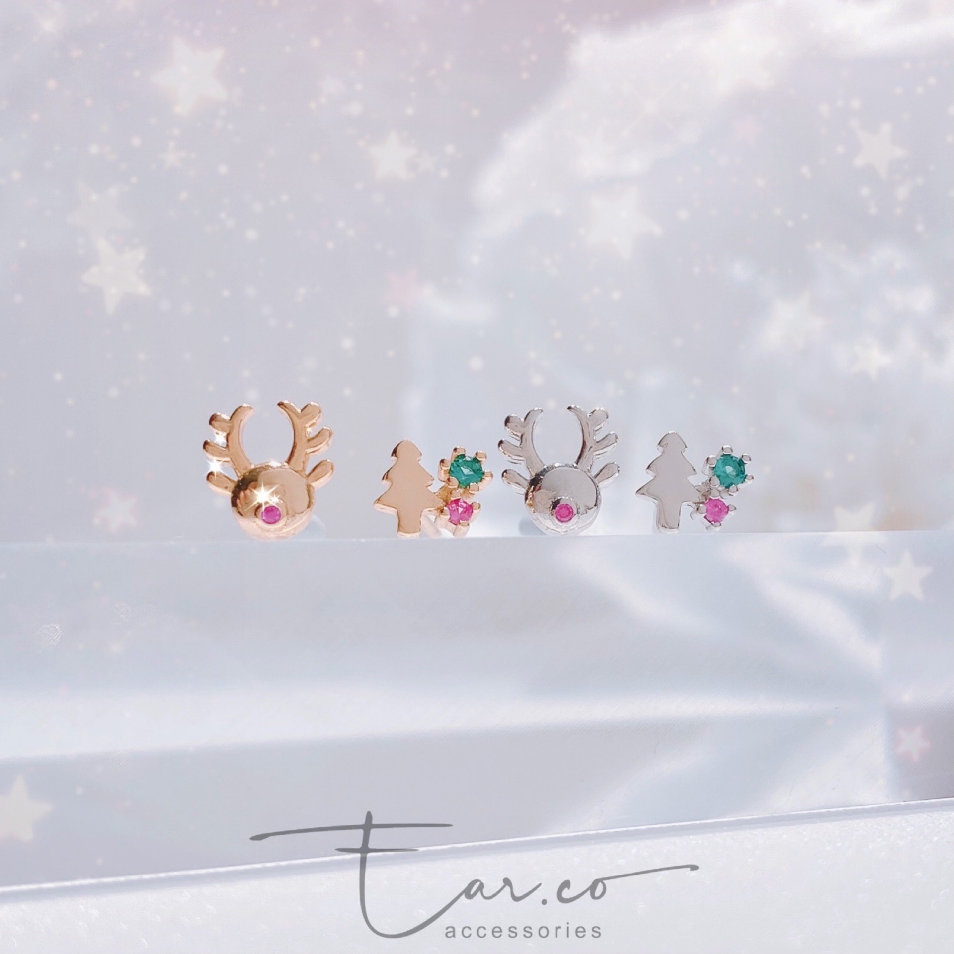 鹿仔聖誕樹純銀小耳環 #A873