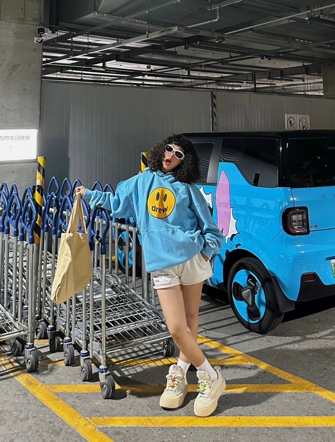 Drew House 笑臉Logo 寶寶藍 帽T