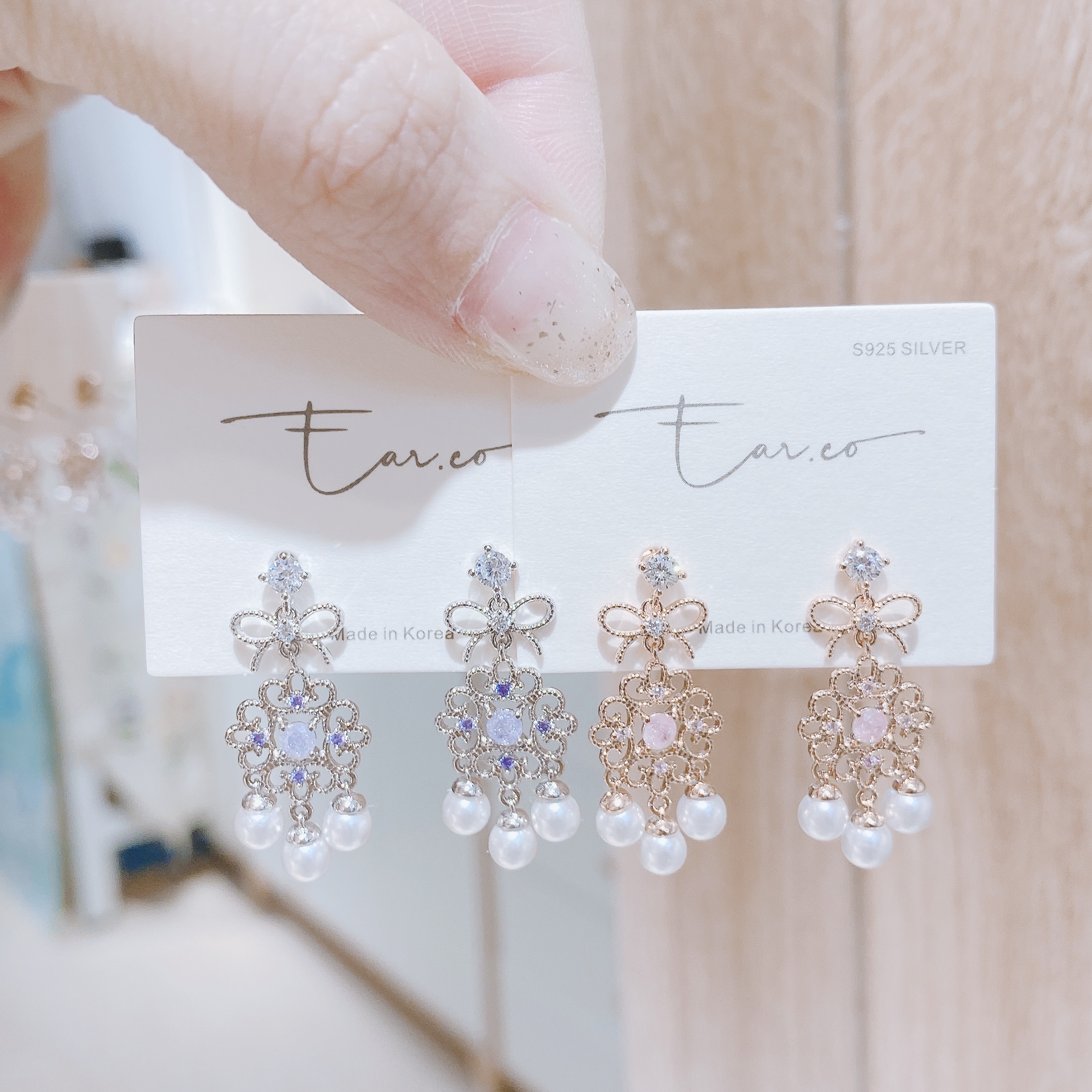 蝴蝶結垂釣珍珠捕夢網 #E129