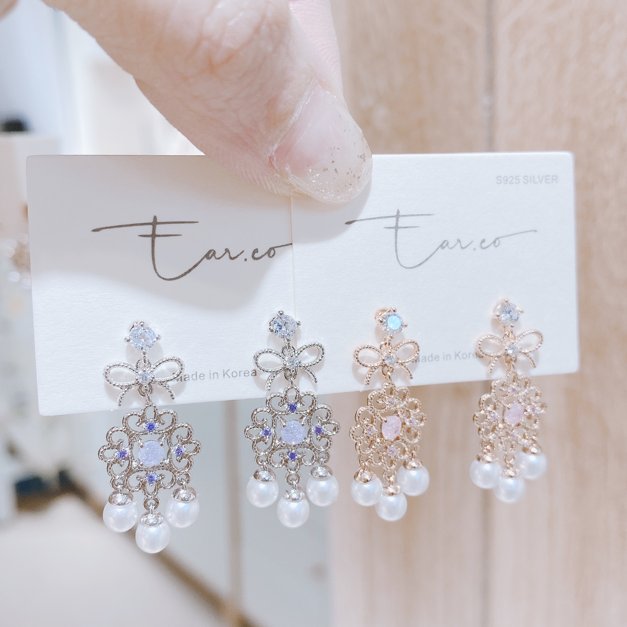 蝴蝶結垂釣珍珠捕夢網 #E129