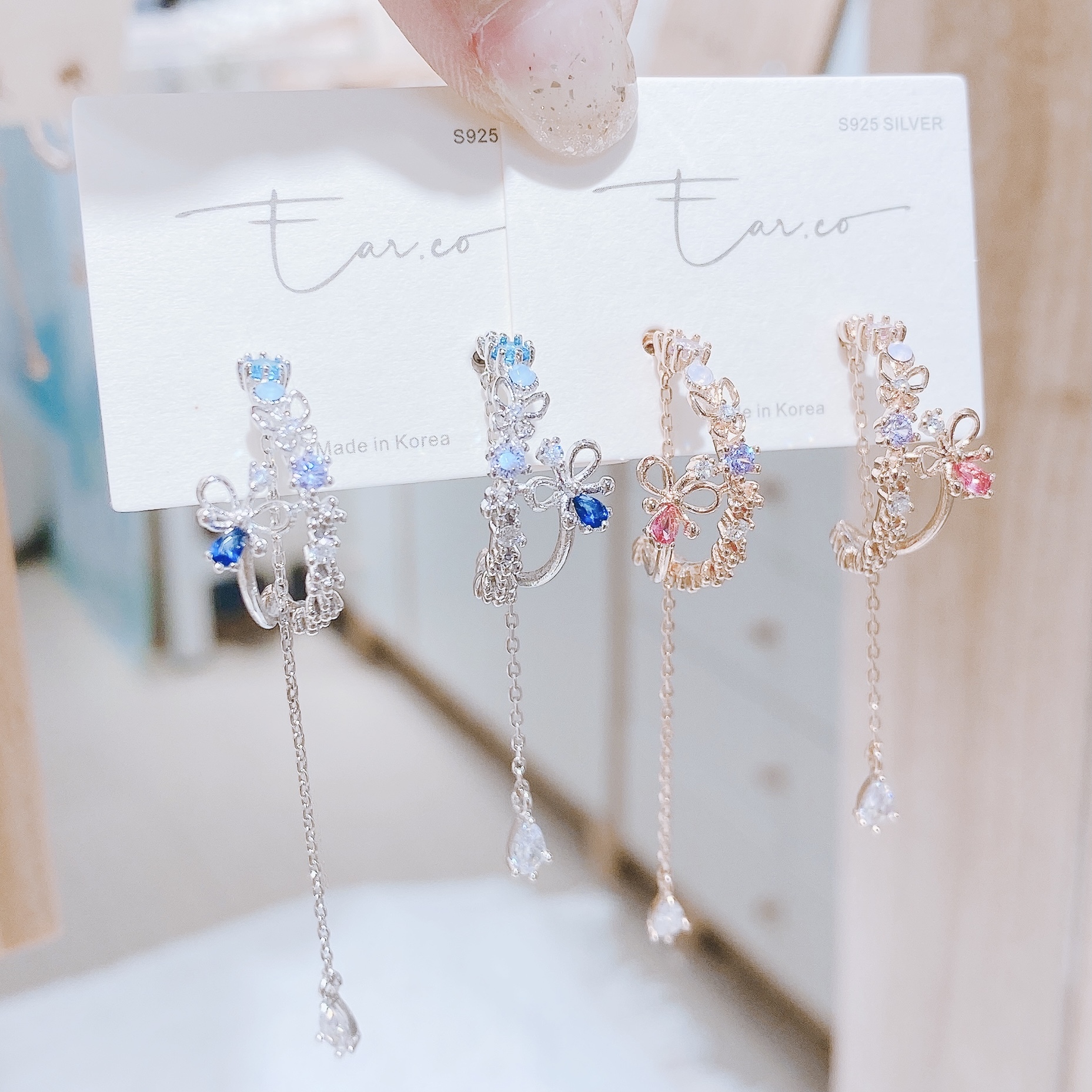 雙圈蝴蝶結半圈垂釣中空水滴 #E114