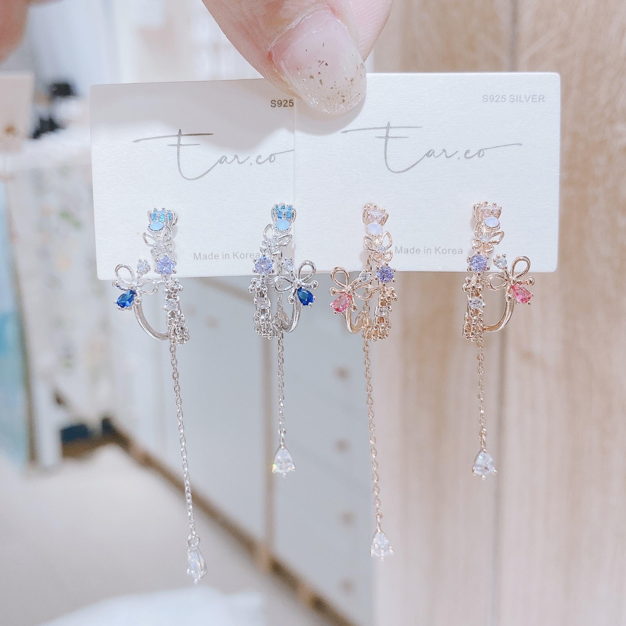 雙圈蝴蝶結半圈垂釣中空水滴 #E114