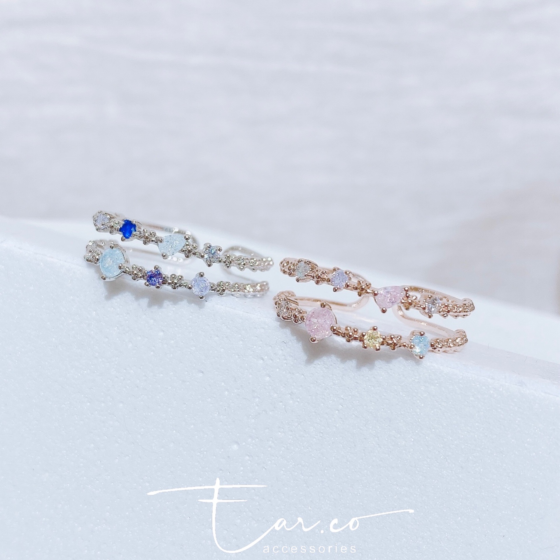 彩色水晶拼色雙層戒指 #E144