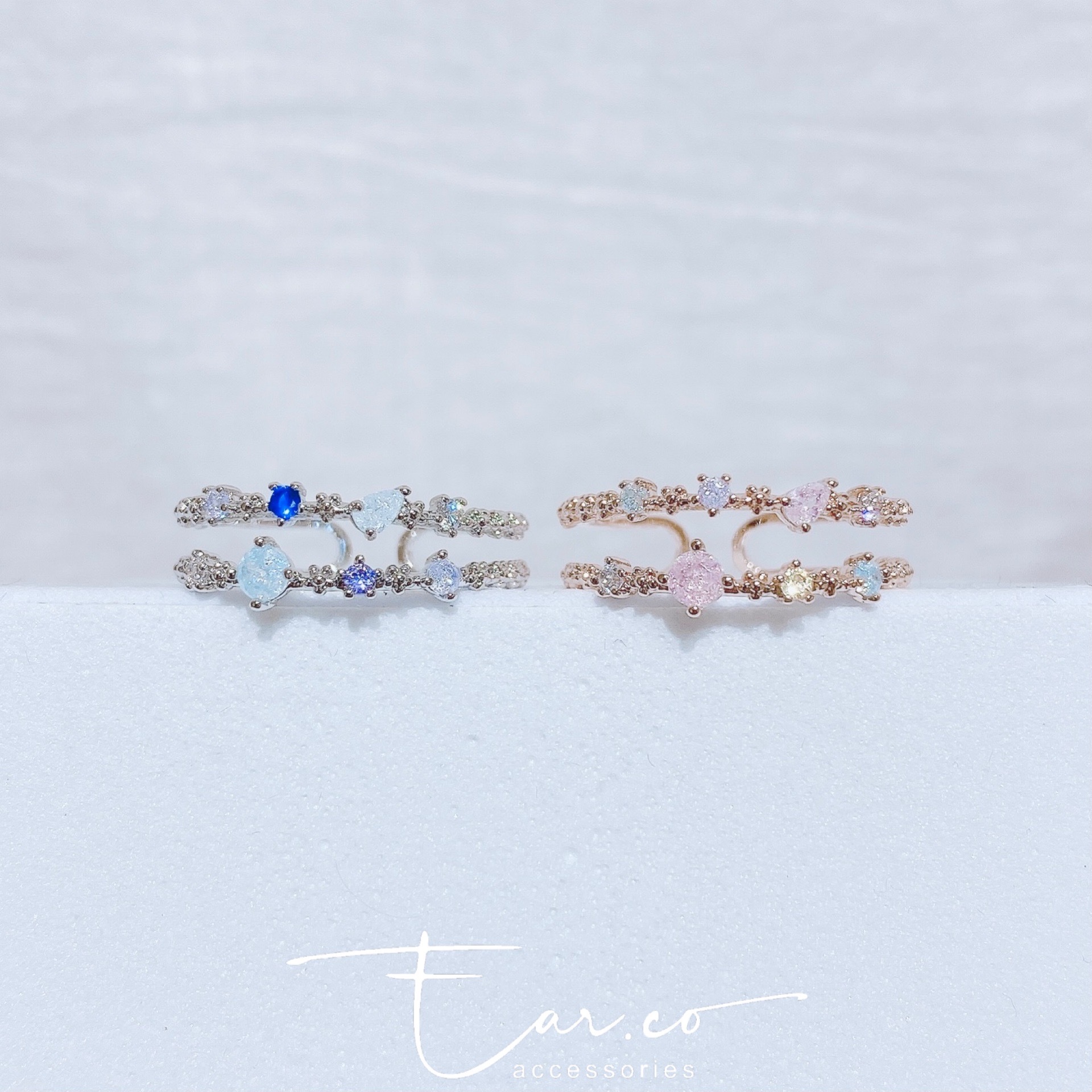 彩色水晶拼色雙層戒指 #E144