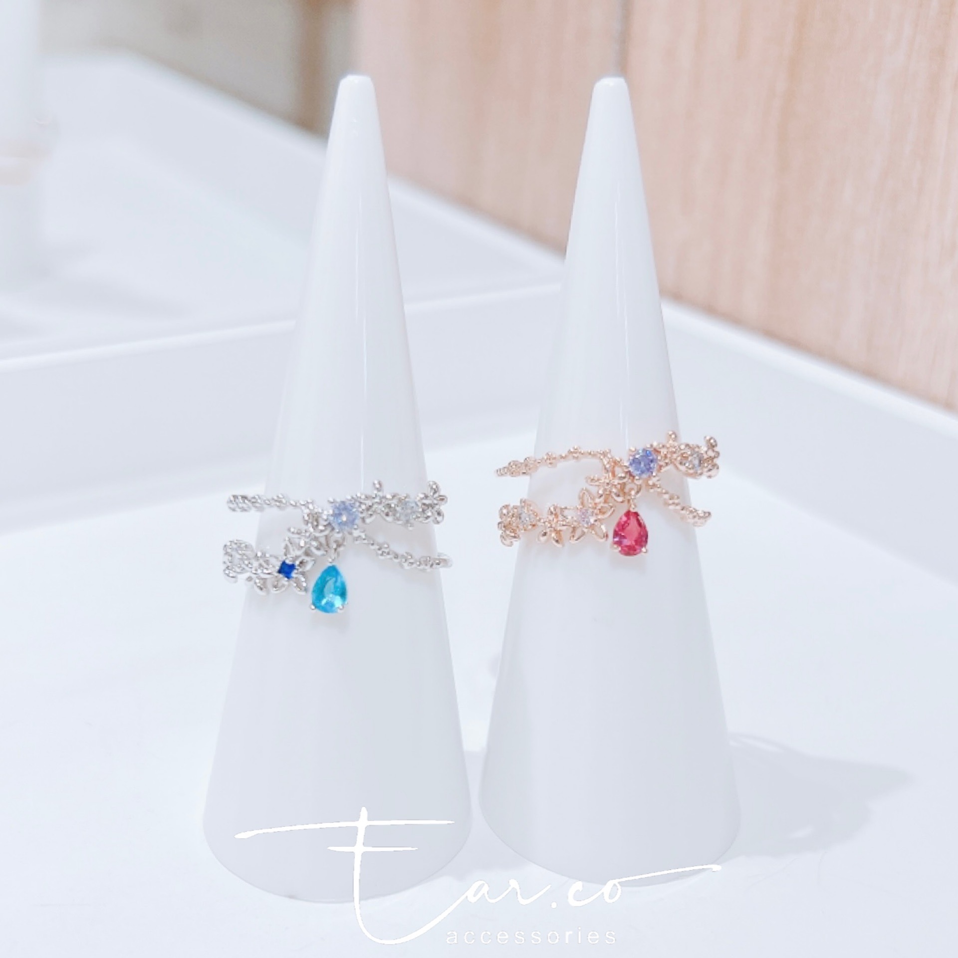 花邊交叉垂釣水滴雙層戒指 #E159