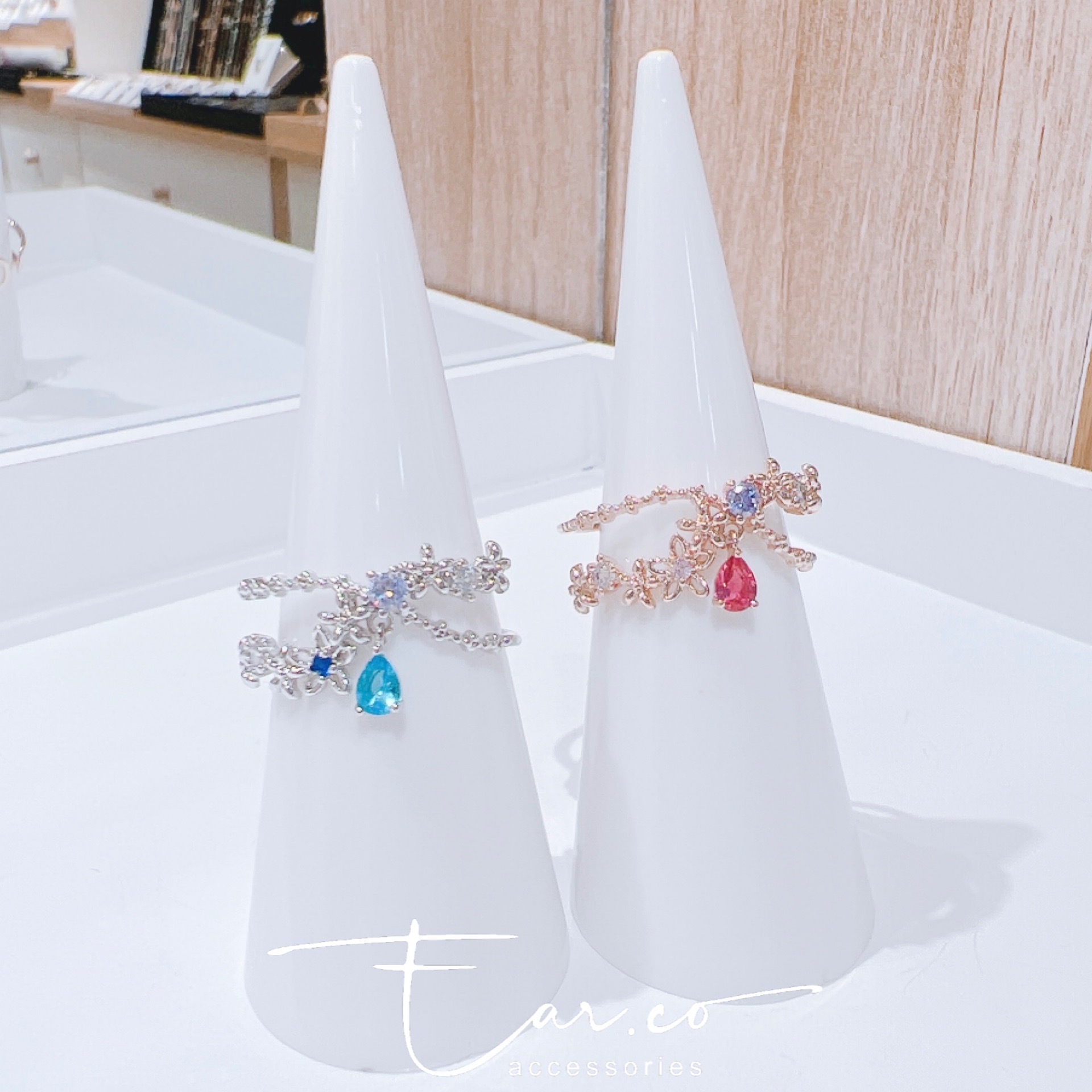 花邊交叉垂釣水滴雙層戒指 #E159