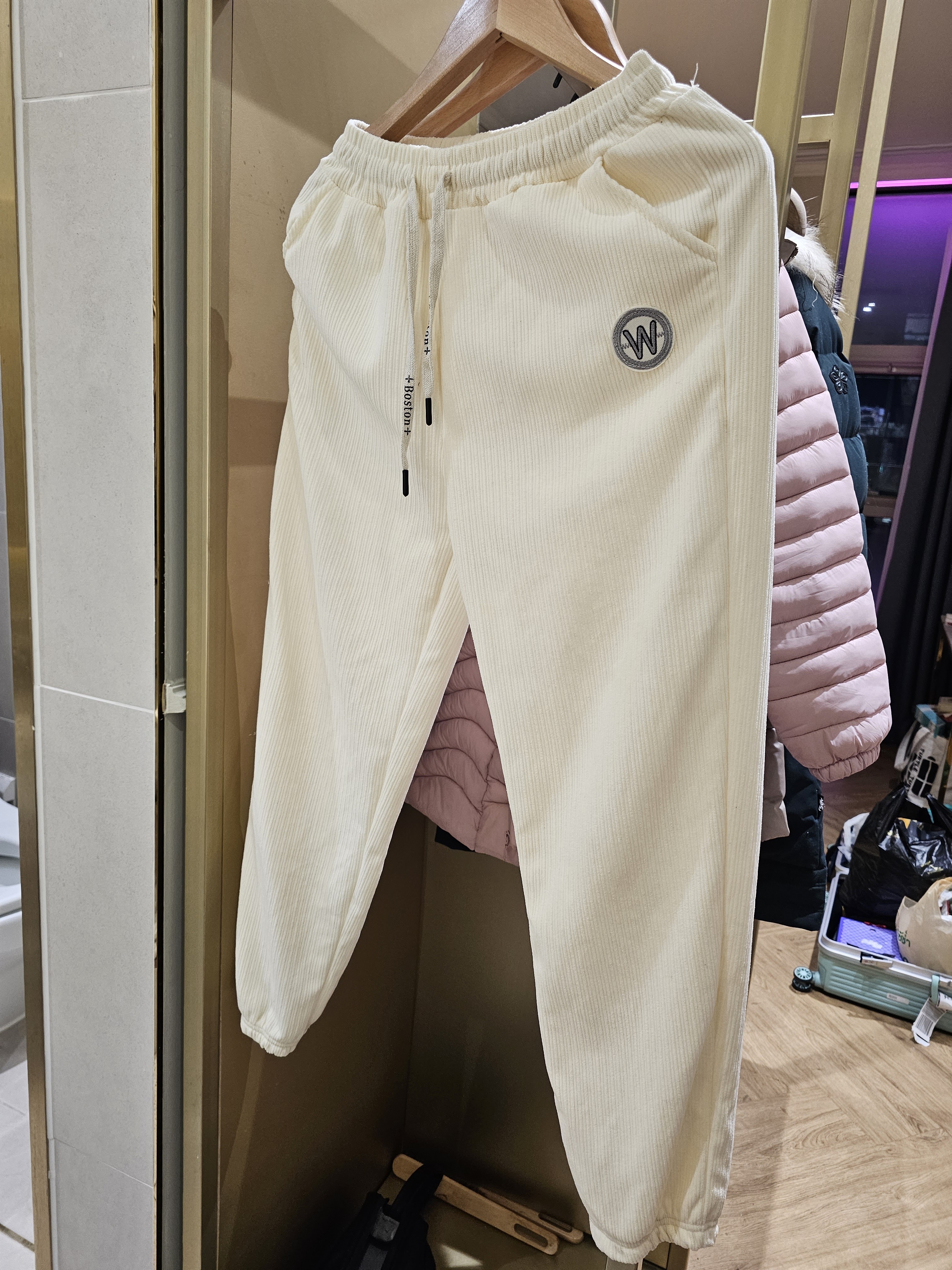 OSUNSHINESHOP ⚪ 象牙白色燈芯絨綁帶慢跑褲 韓國生產