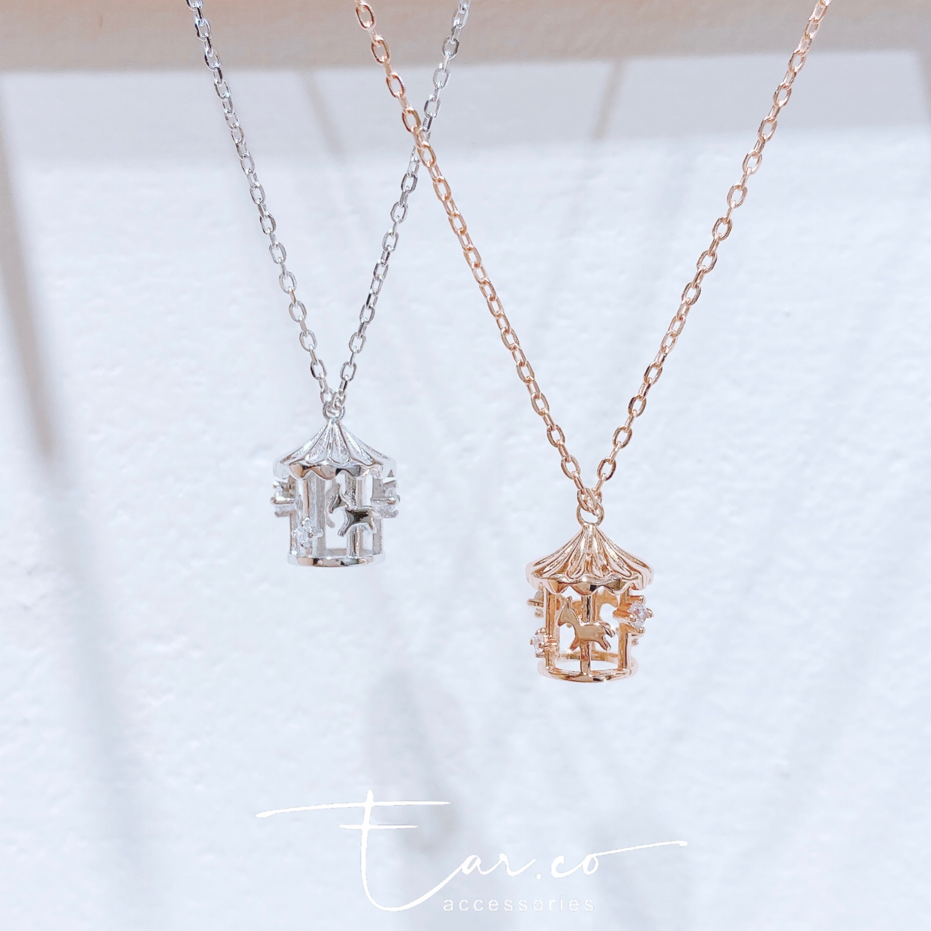 立體旋轉木馬閃石純銀頸鏈 #A870