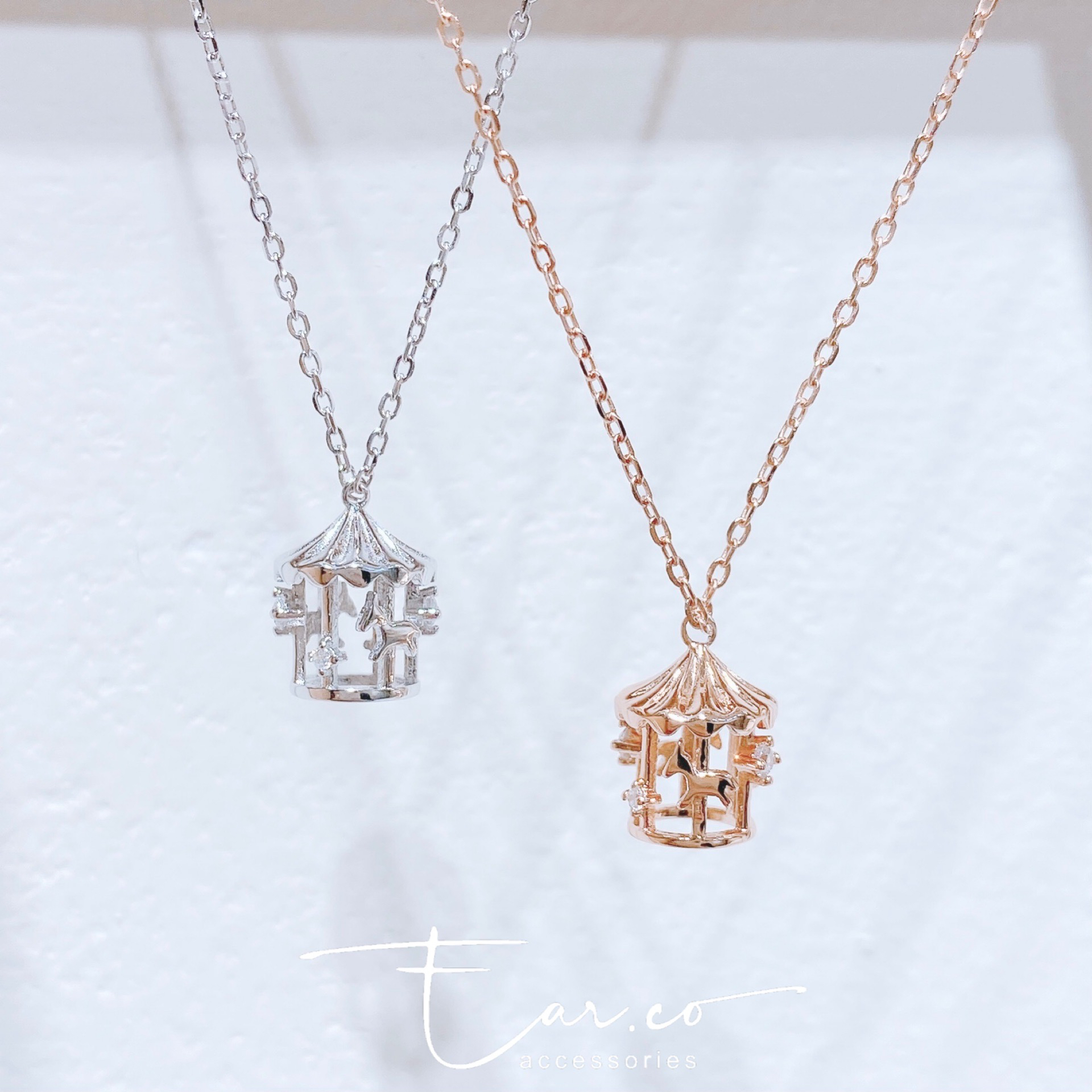 立體旋轉木馬閃石純銀頸鏈 #A870