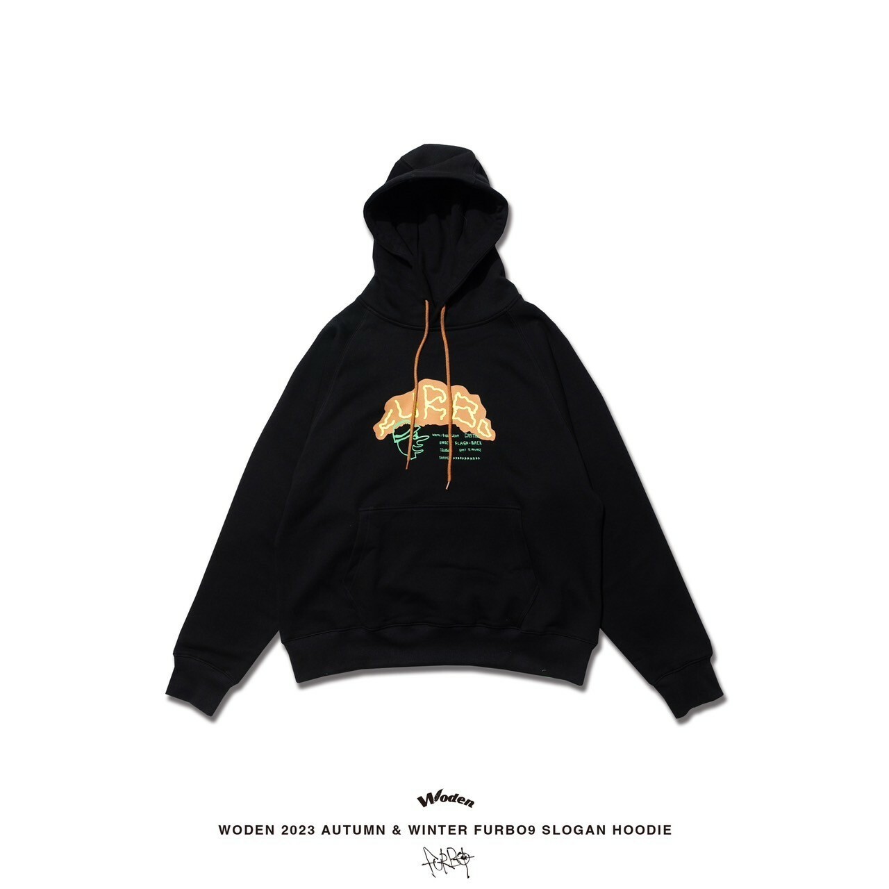 WODEN 2023-24 Autumn & Winte 046 Furbo9 Slogan Hoodie 黑
