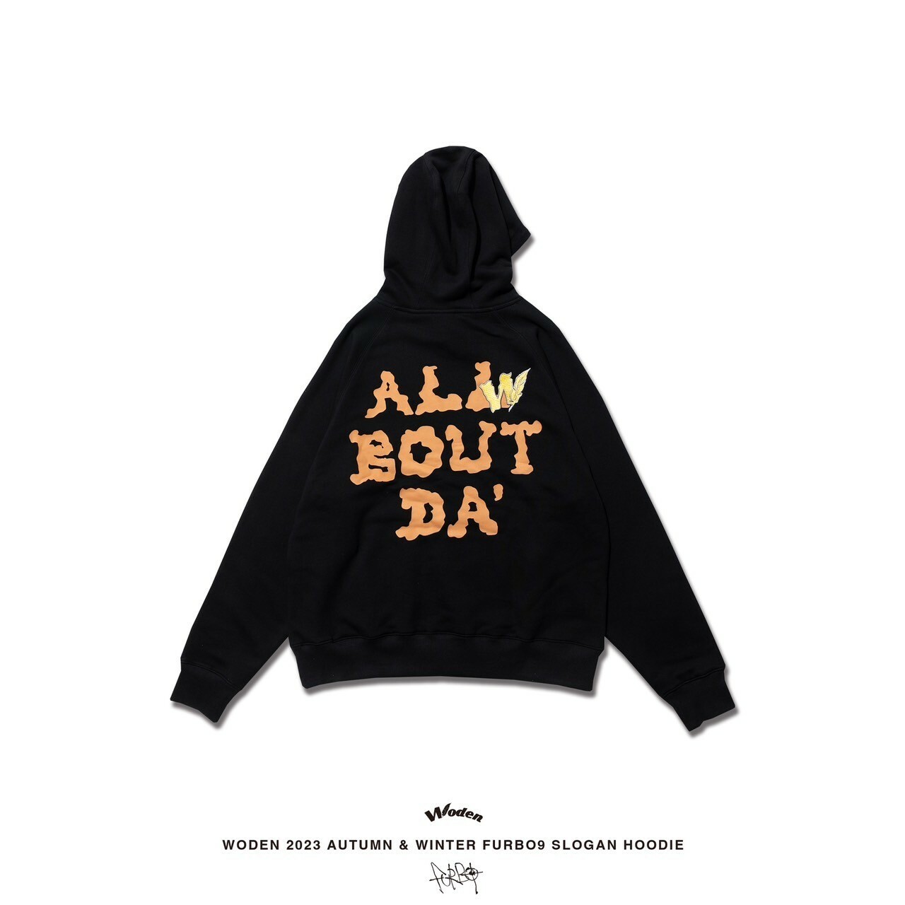 WODEN 2023-24 Autumn & Winte 046 Furbo9 Slogan Hoodie 黑