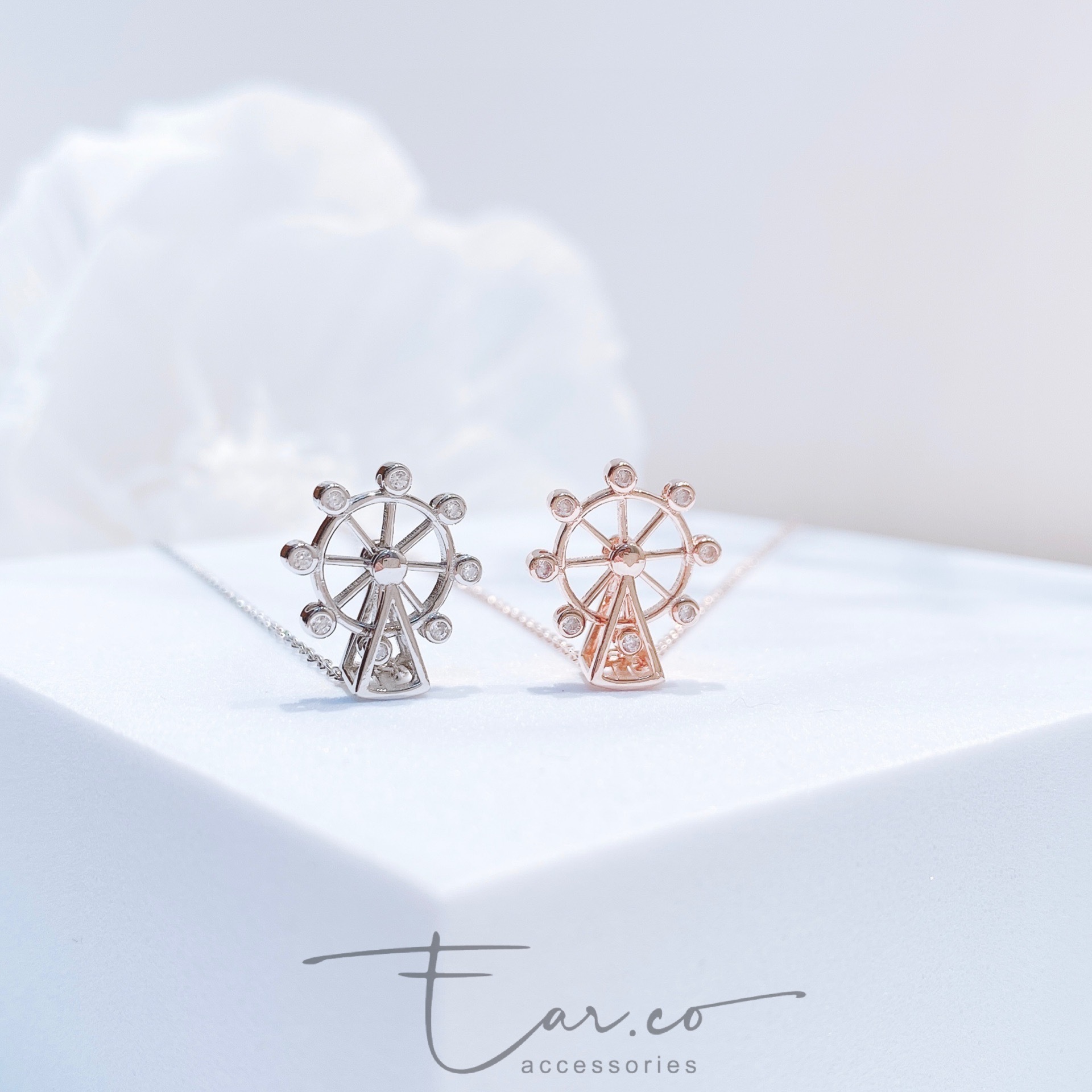 可轉動的摩天輪閃石純銀頸鏈 #A864