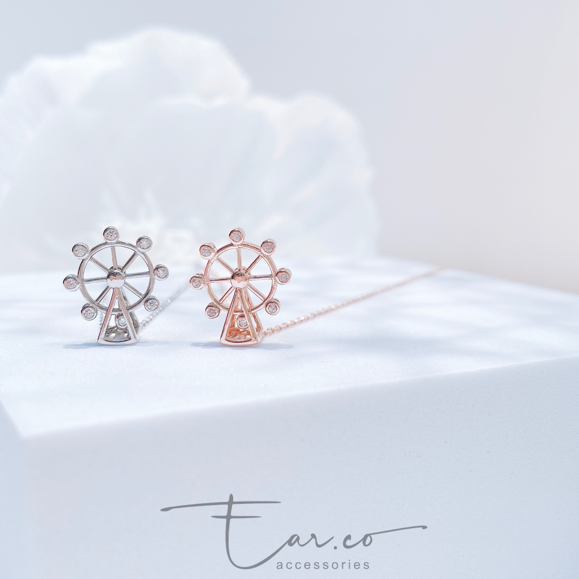 可轉動的摩天輪閃石純銀頸鏈 #A864