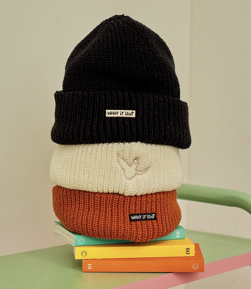 韓國🇰🇷連線 WHAT IT ISN'T小飛人 毛帽 短毛帽 🧶 黑 白/現貨