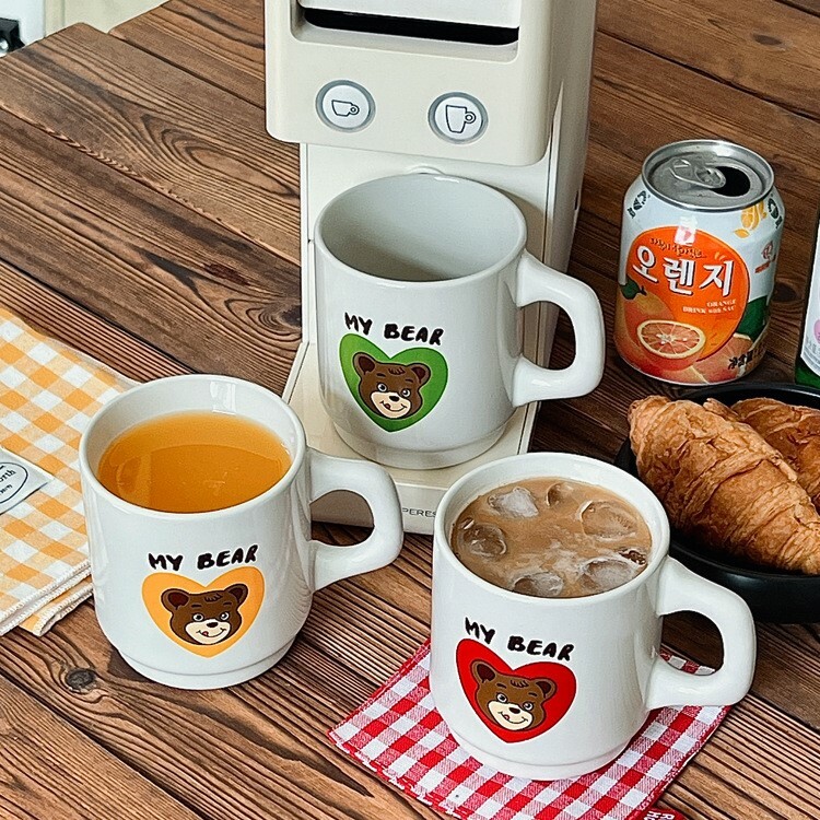 《3584》ins風可愛愛心小熊陶瓷馬克杯300ML
