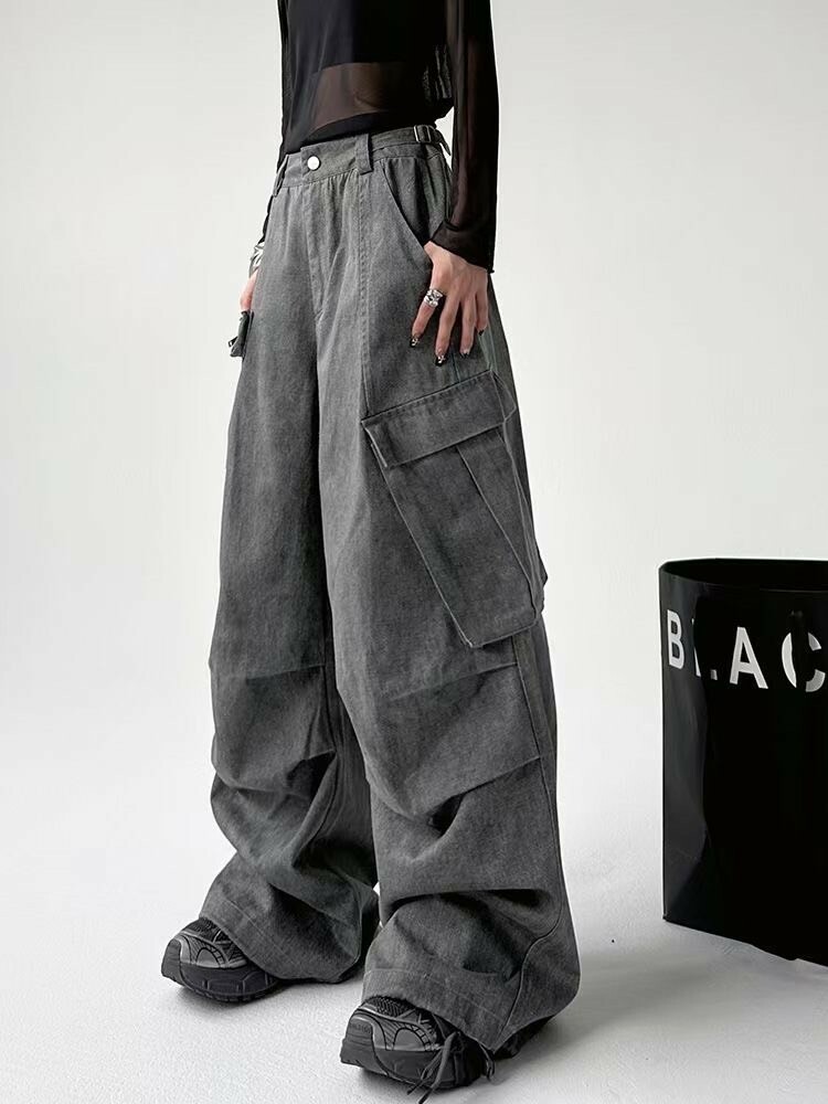 抓褶口袋工裝褲