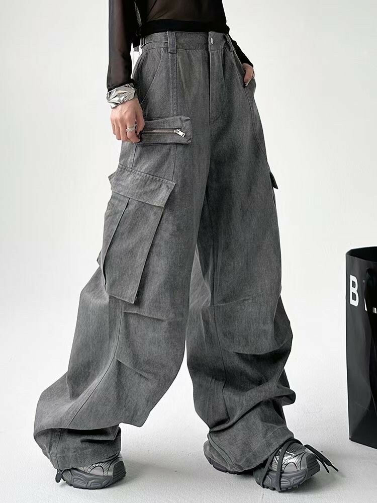 抓褶口袋工裝褲