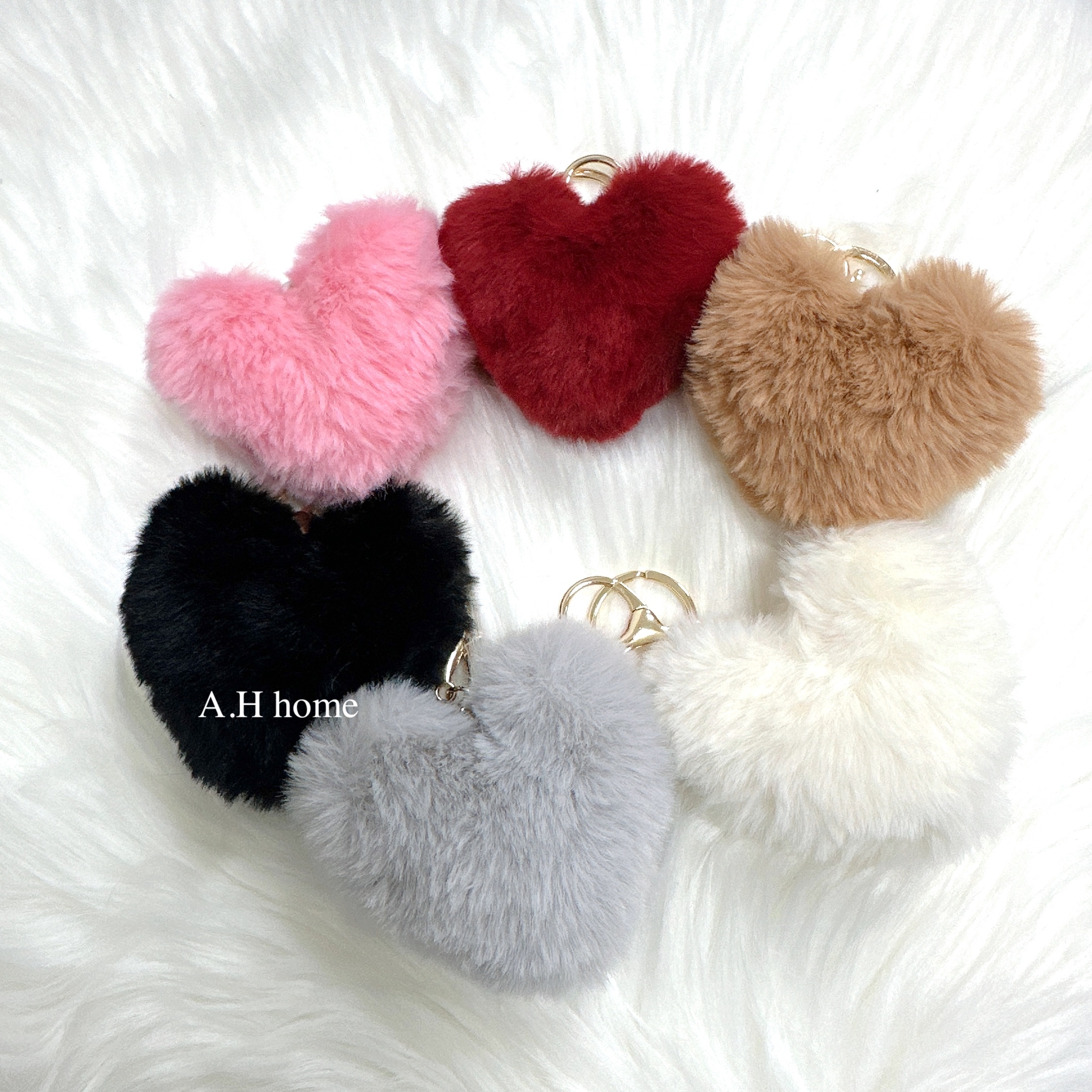 【ＡＨ577】韓國ins仿兔毛愛心鑰匙圈
