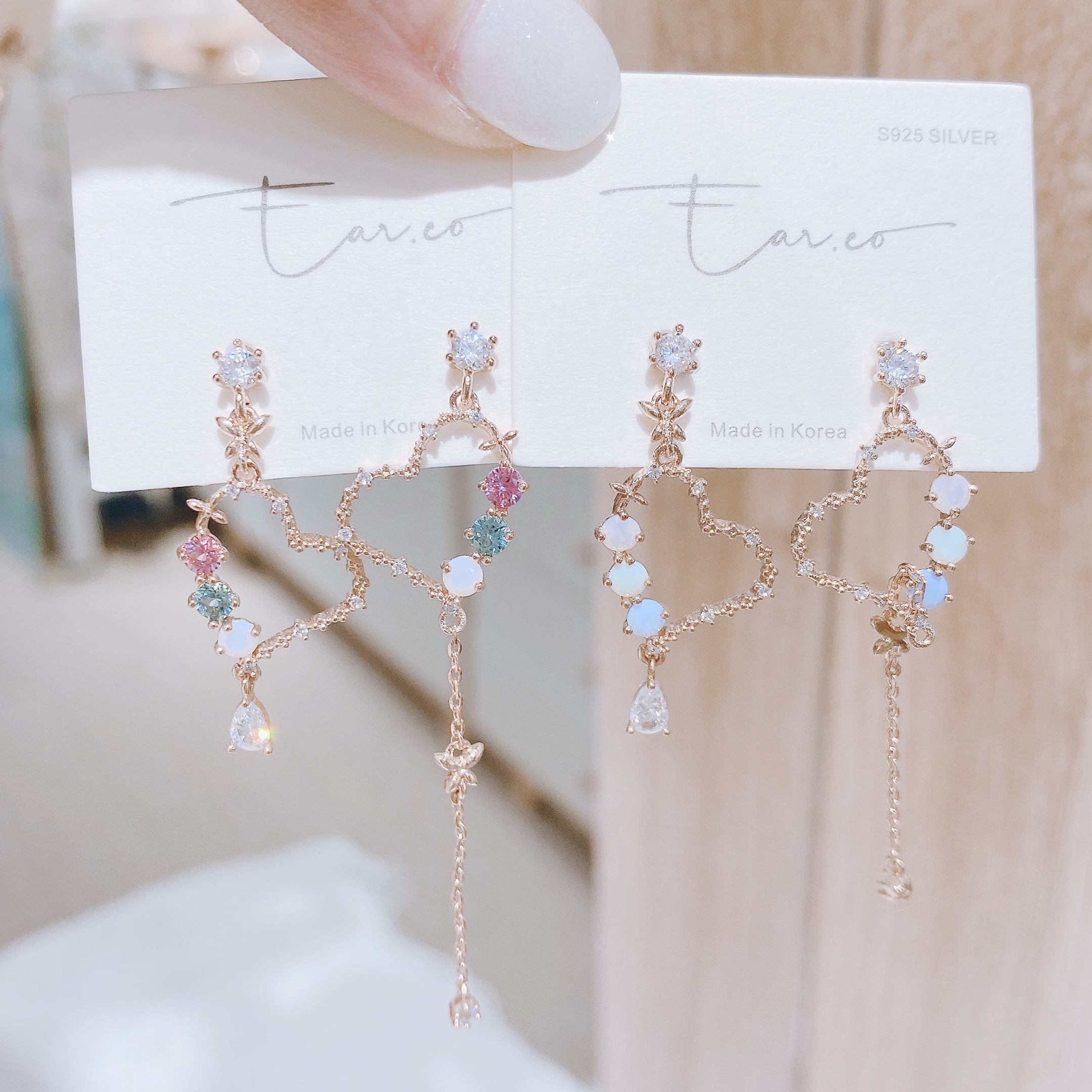 不對稱垂釣愛心三顆鑽 #E229