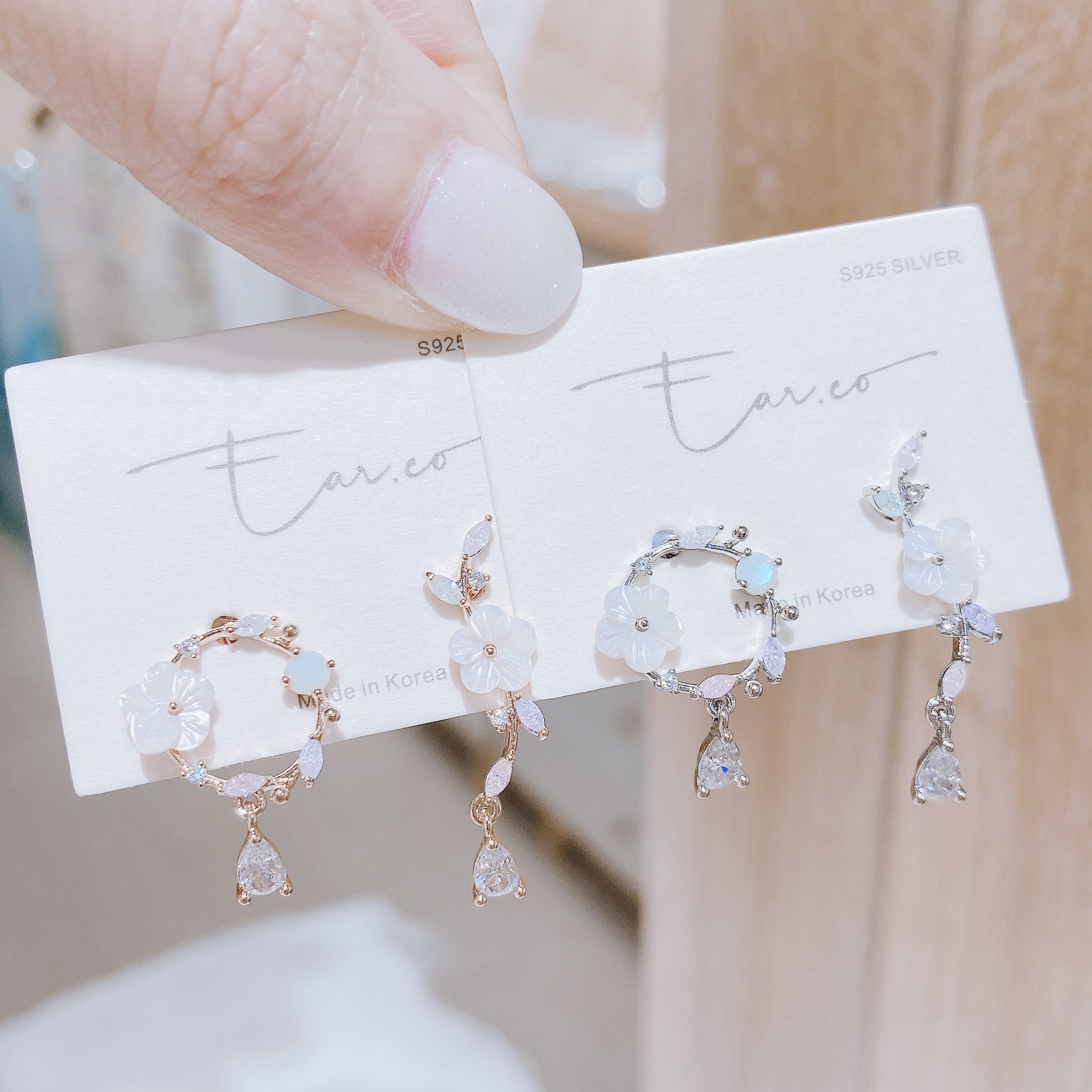 不對稱天然貝殼小花樹枝拼花圈 #E226